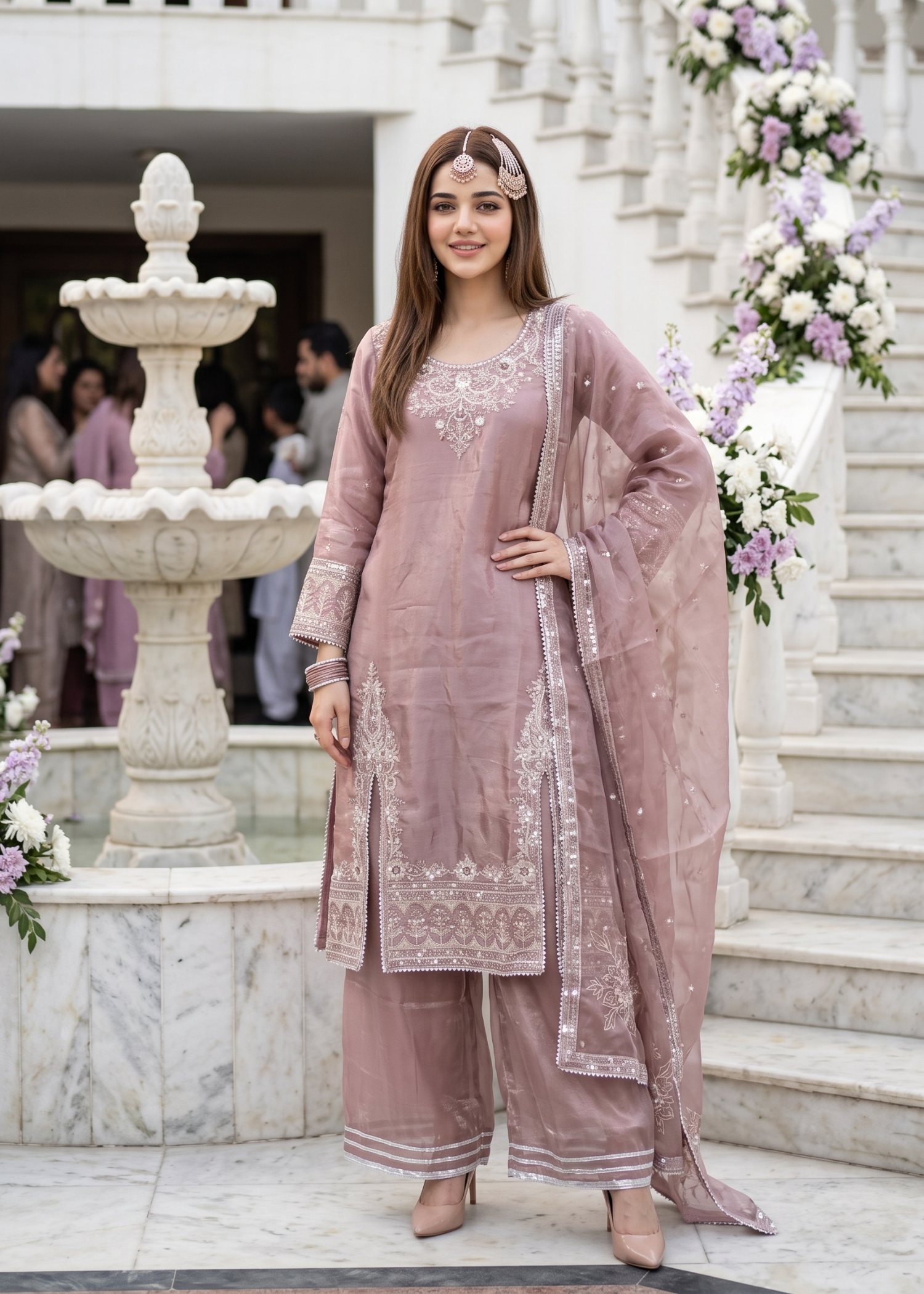 cotton silk Kurta Set in Purple taupe
