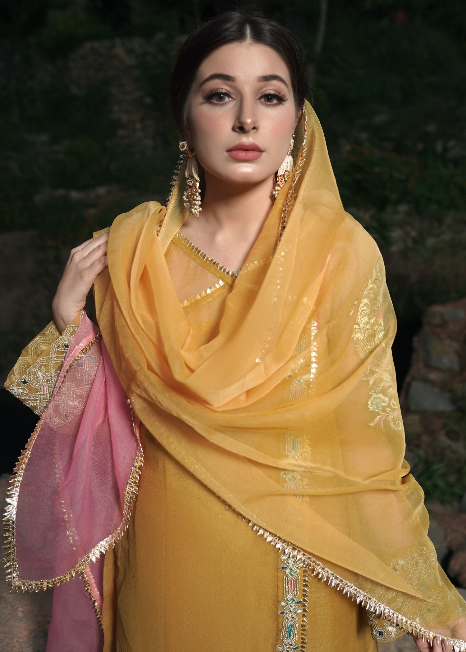 organza Angrakha in Mustard