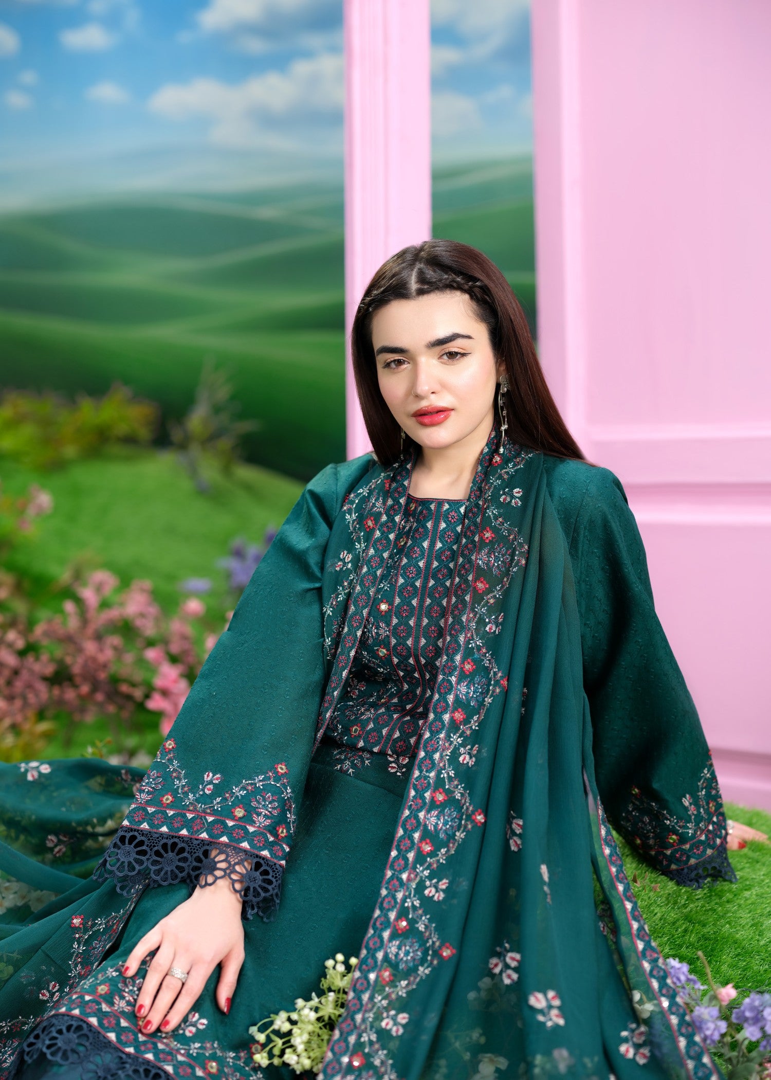 chikankari cotton Kurta Set in Teal