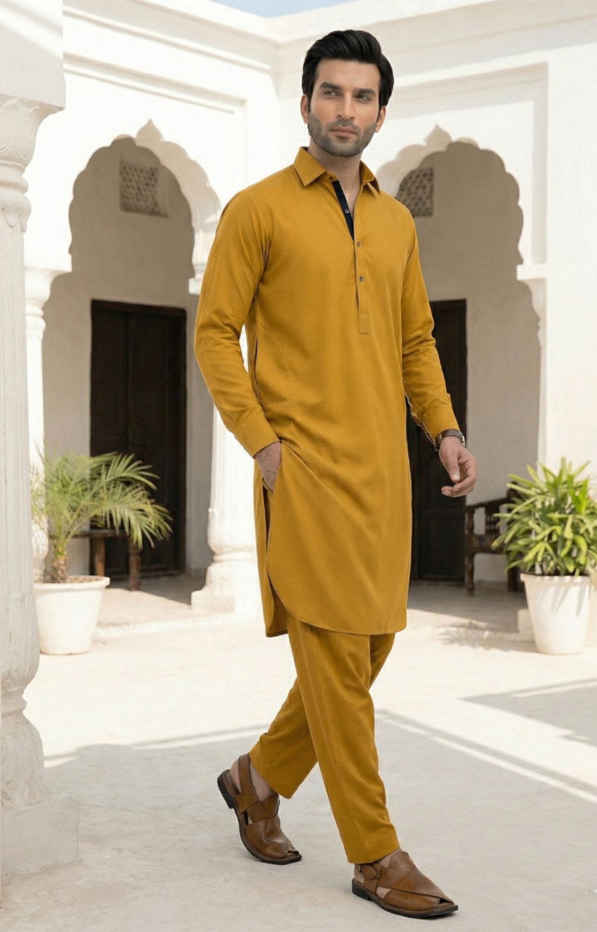 wash & wear Shalwar Kameez in Yellow, mustard