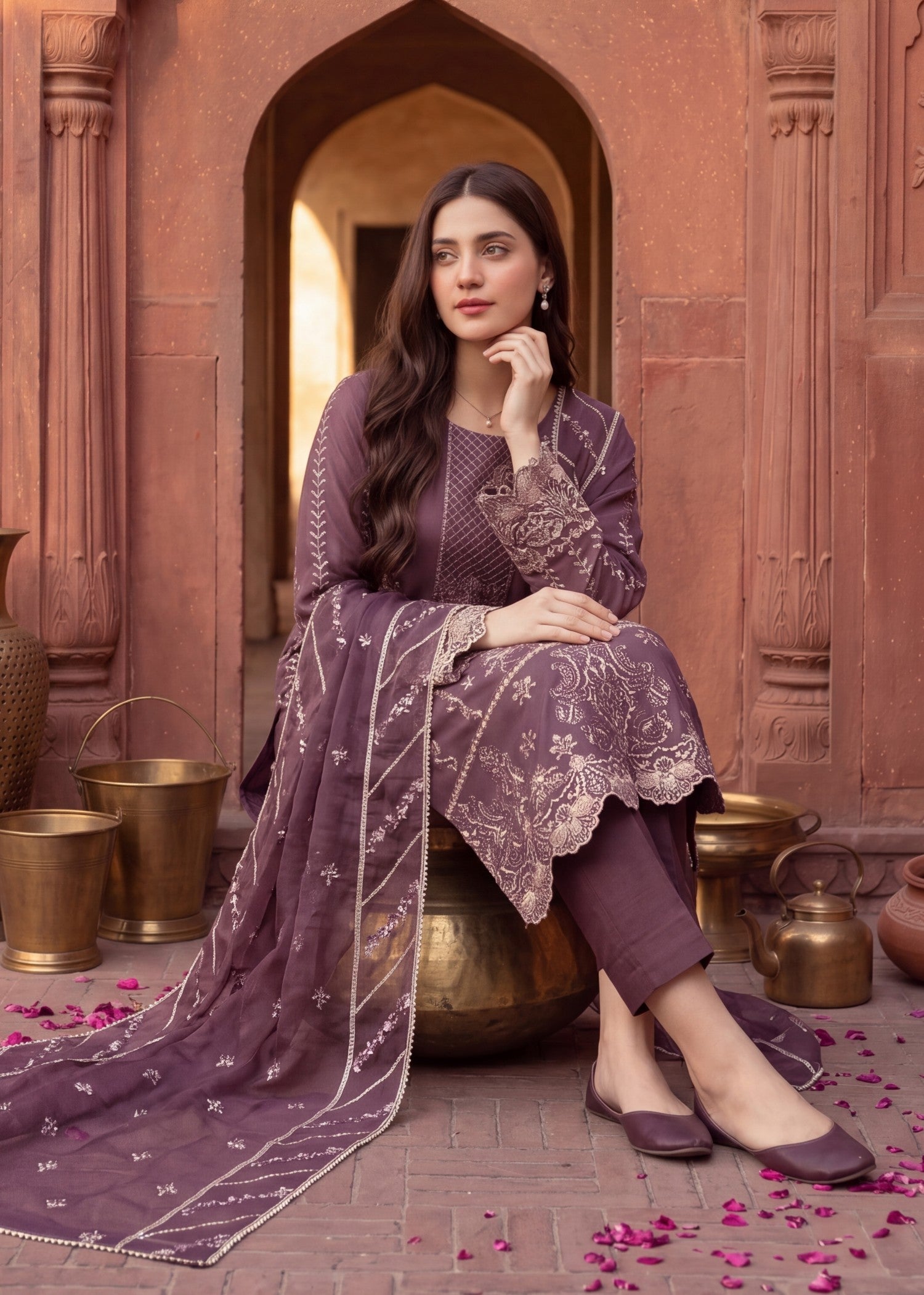 pk crinkle chiffon Kurta Set in Royal amethyst