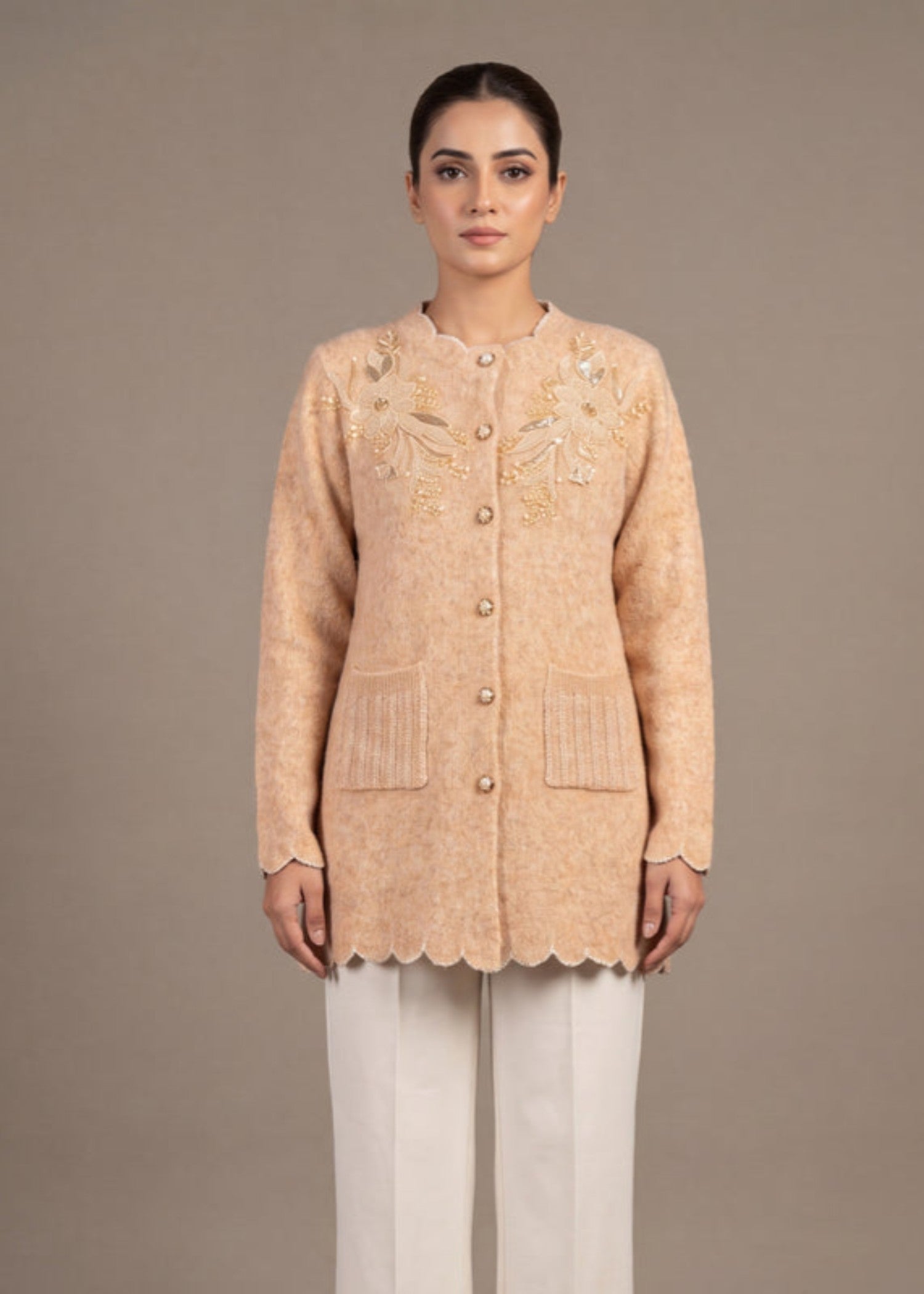wool Cardigan in Peach orange
