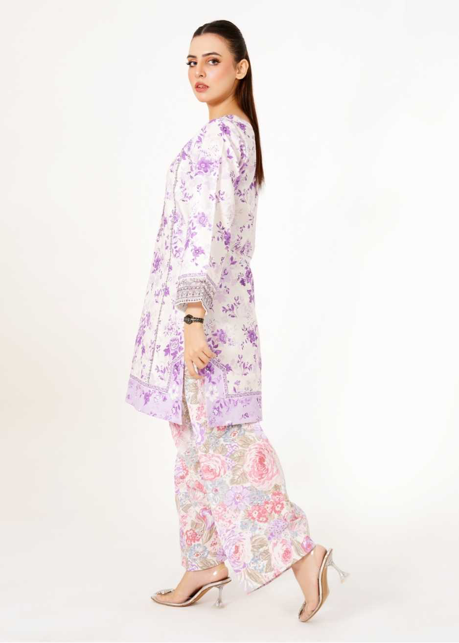 silk finish lawn Kurta Set in Multi