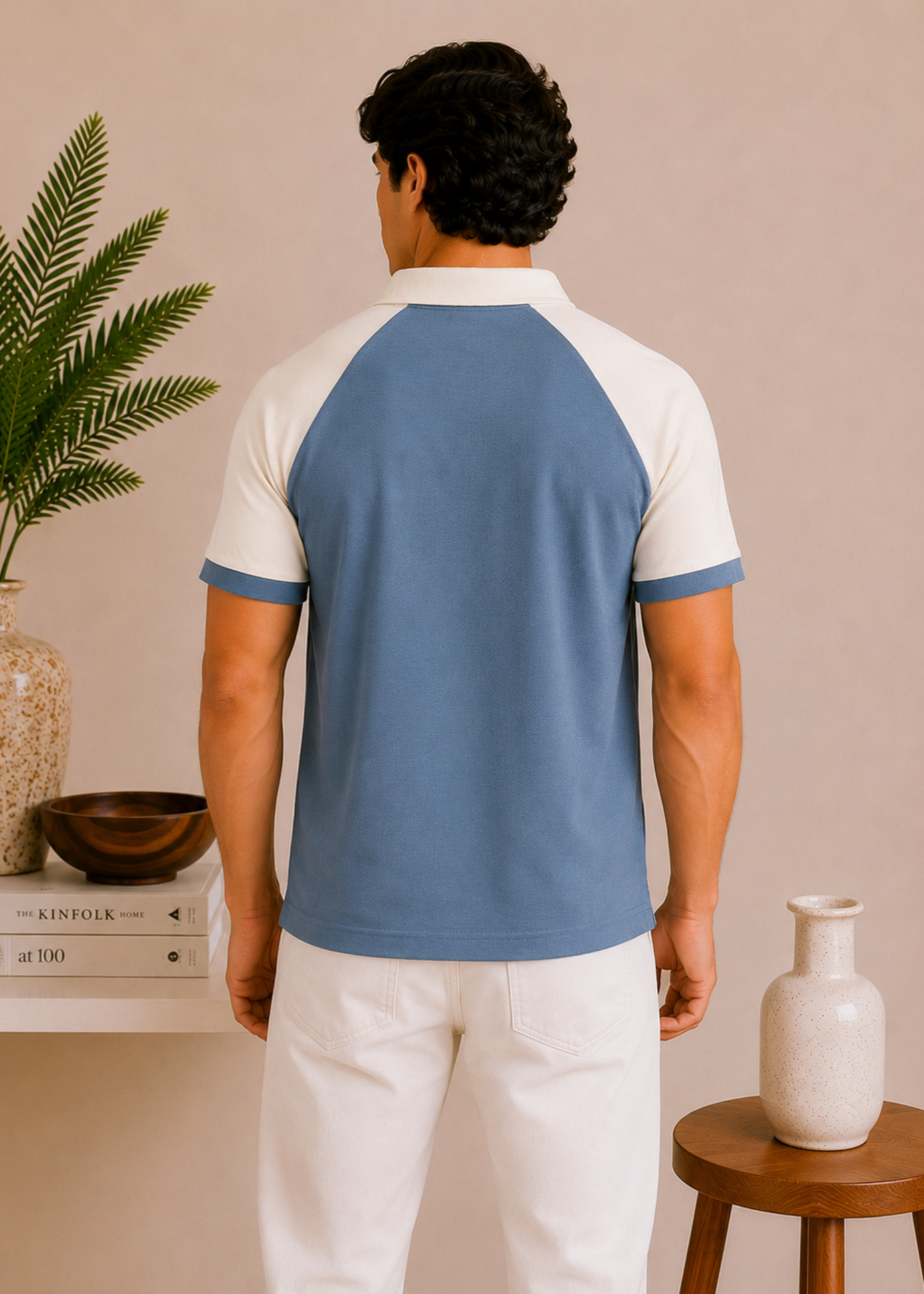 cotton pique Polo Shirt in White, steel blue