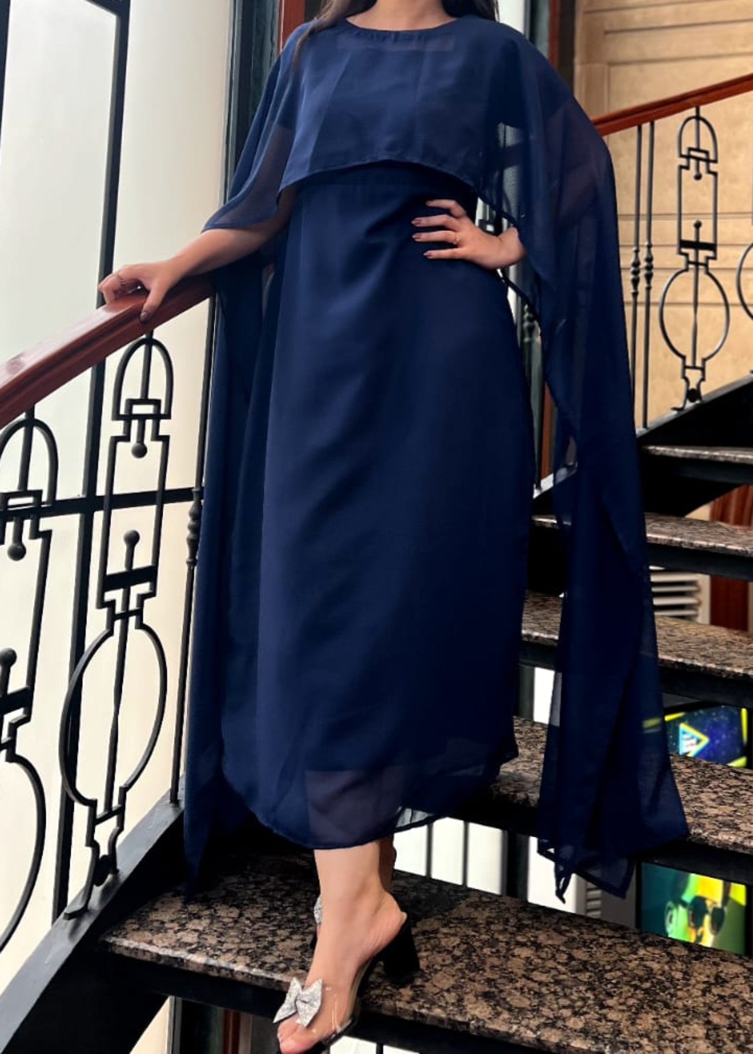 chiffon Dress in Navy blue