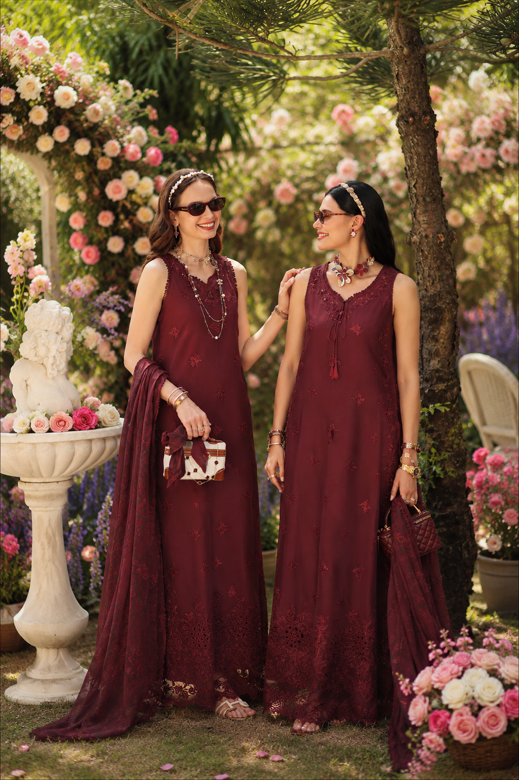 Noor Eid Printskhas Lawn – D10 – Burgundy