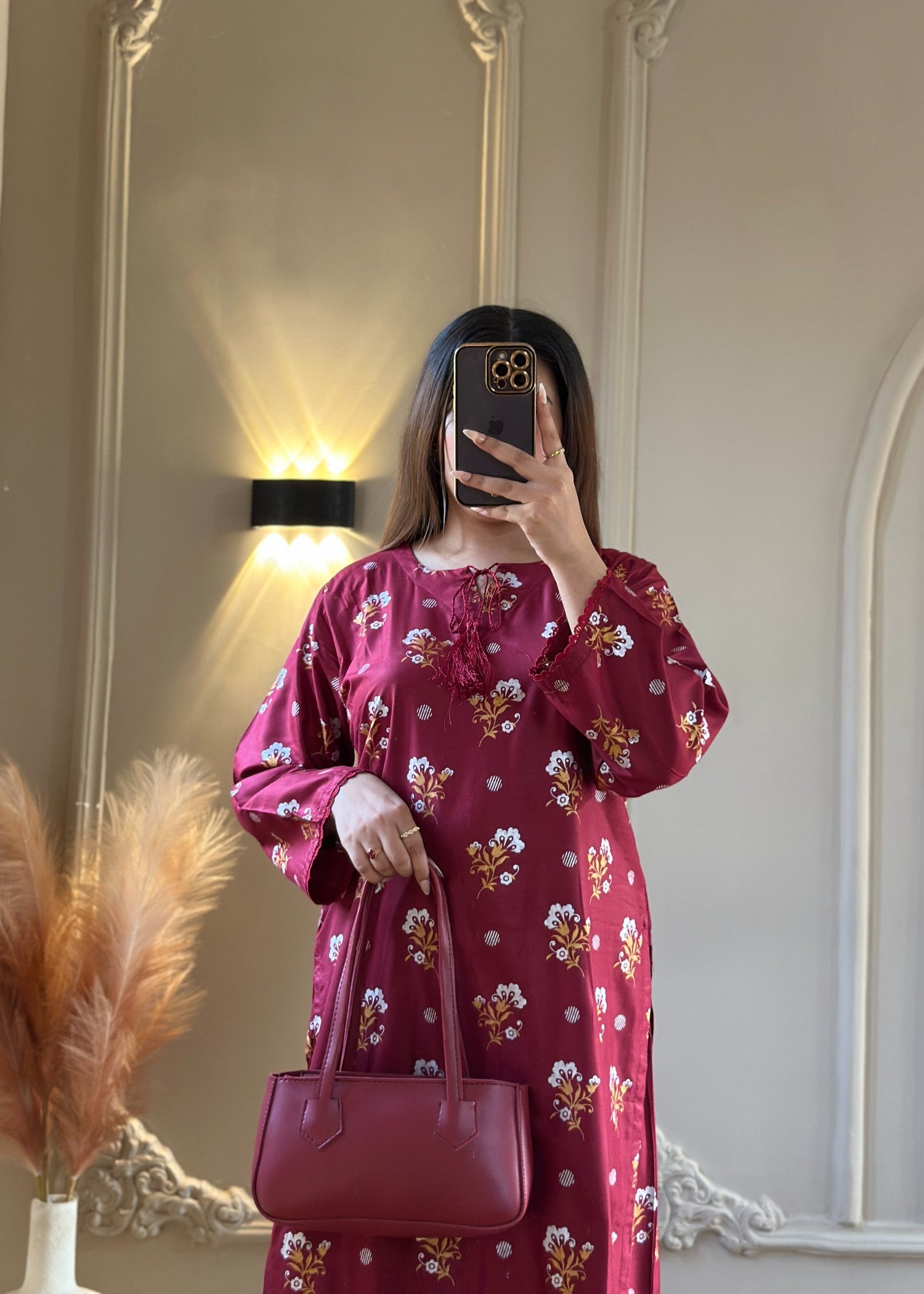 arabic lawn Co Ord Sets in Maroon