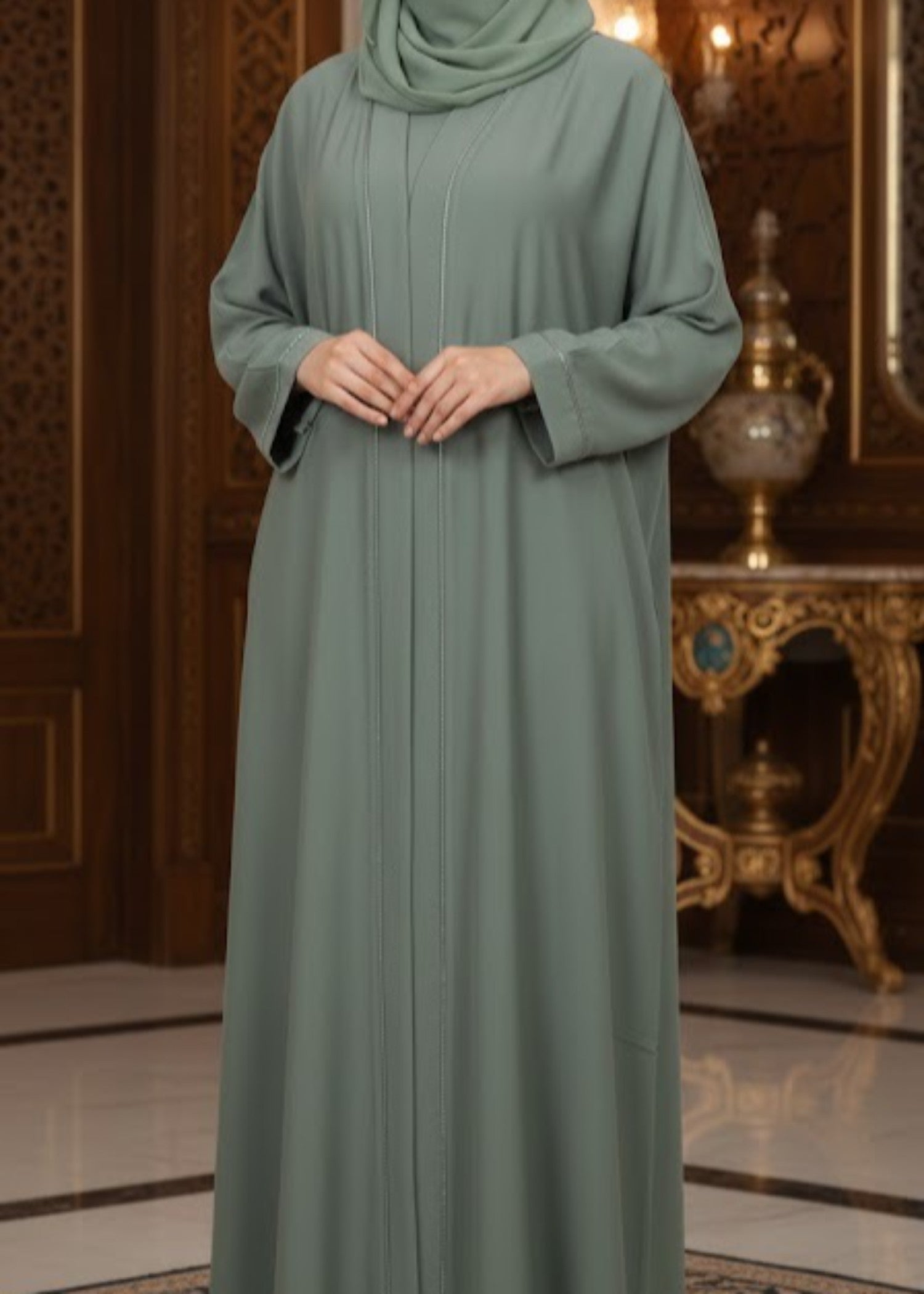 silk Abaya in Pistachio green