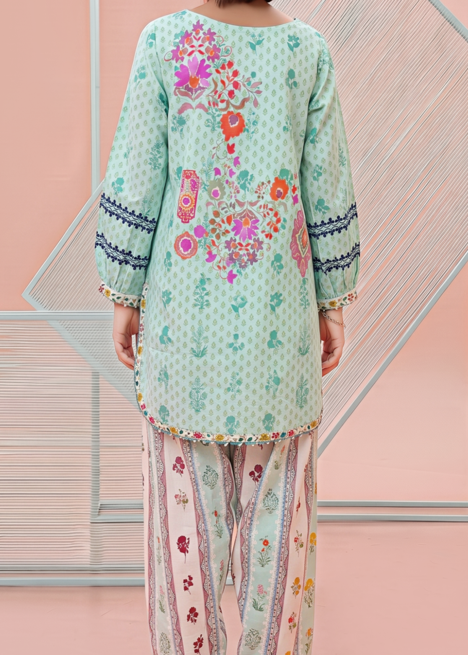 lawn Unstitched in Mint green, turquoise