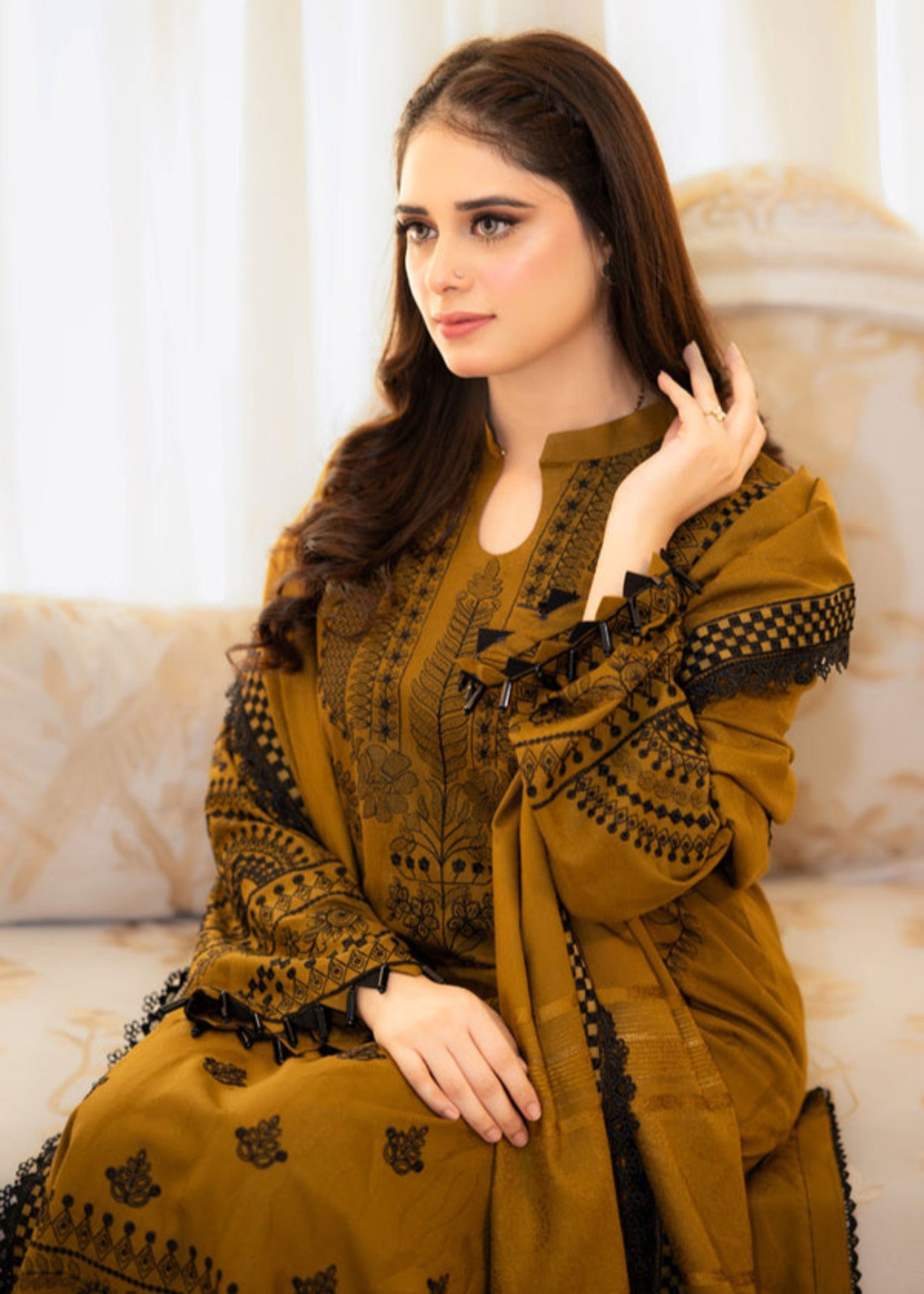dhanak Kurta Set in Tawny brown