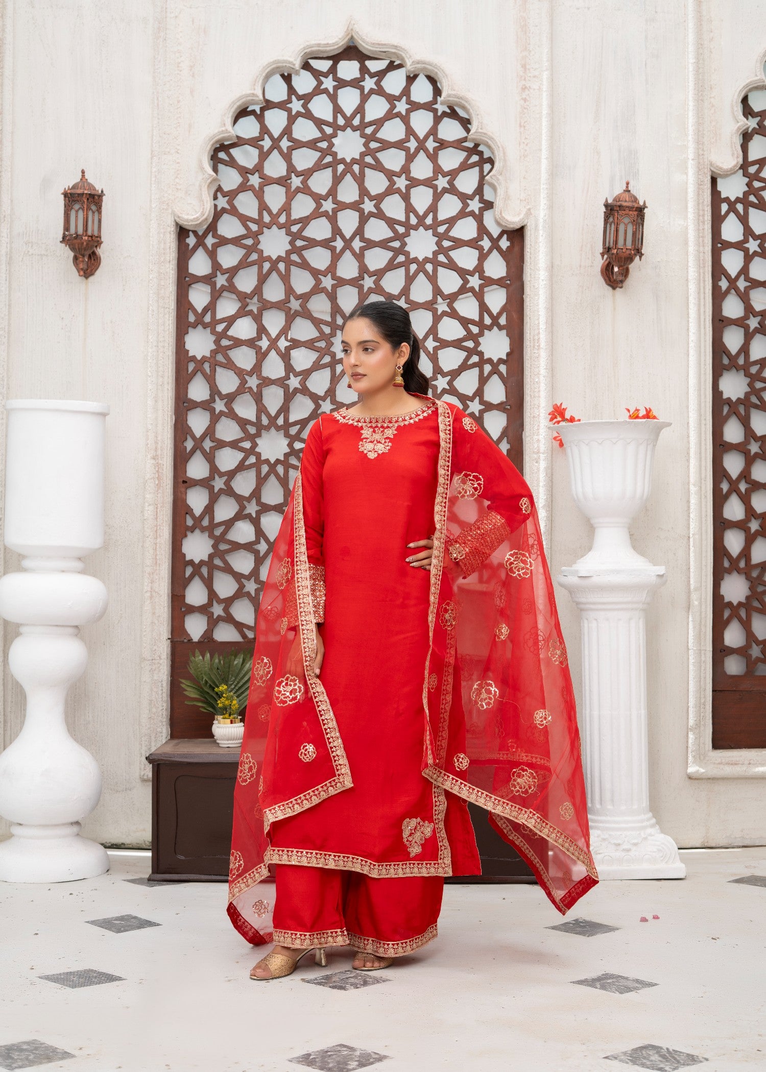 raw silk Kurta Set in Blood red