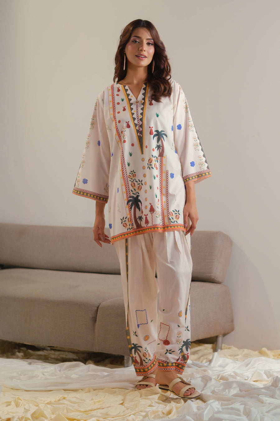 lawn cotton Co Ord Sets in Ivory