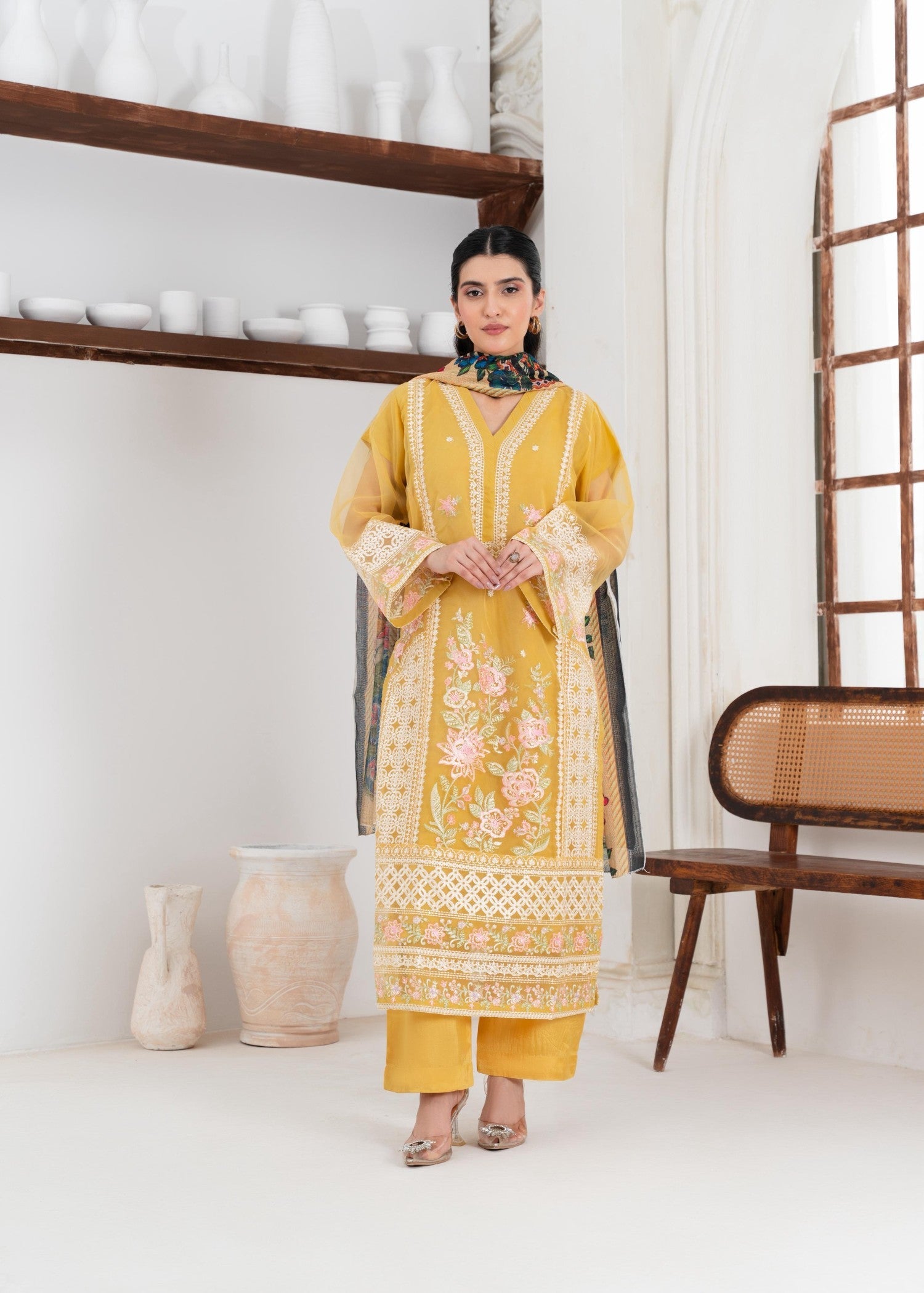 organza Kurta Set in Lemonade
