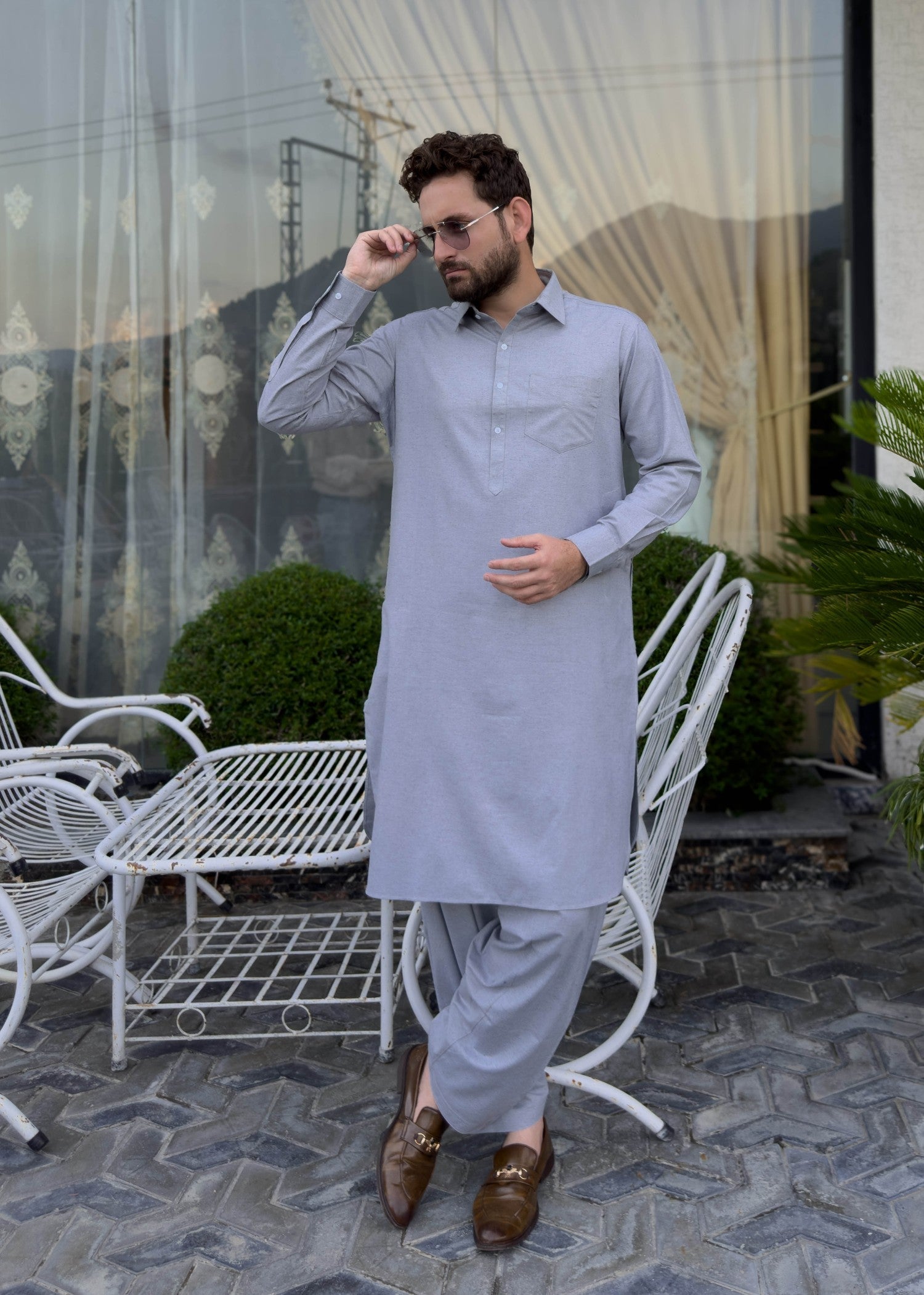 blended karandi Shalwar Kameez in Lavender grey