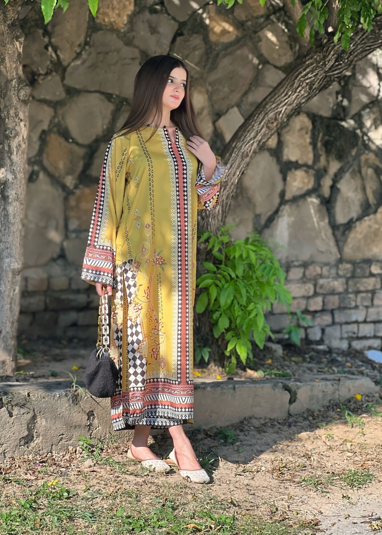 poly lawn Co Ord Sets in Mustard