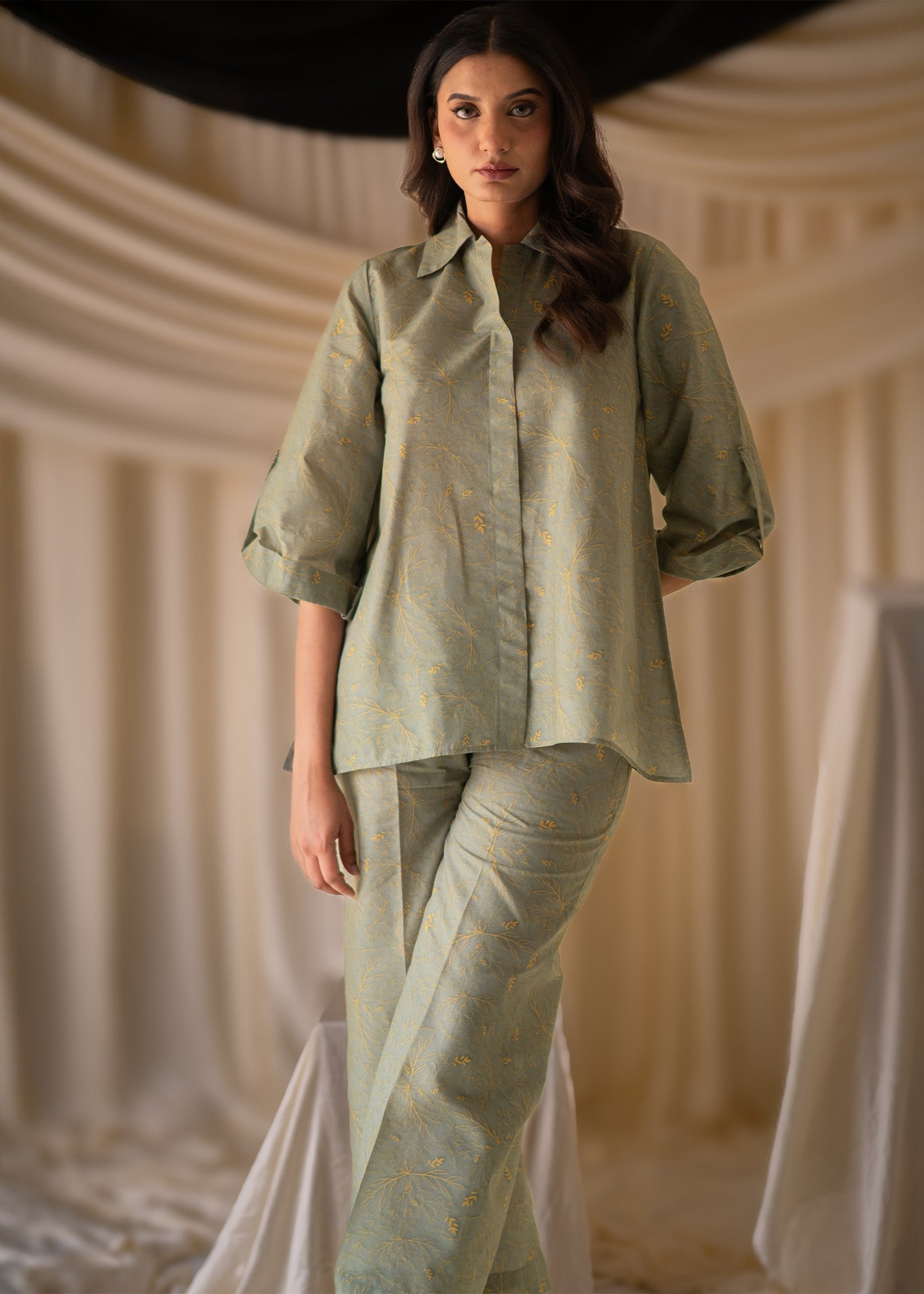 cotton satin Co Ord Sets in Olive green