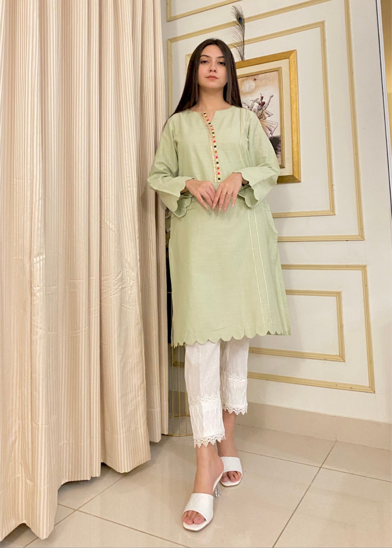 cotton Kurti in Tea green