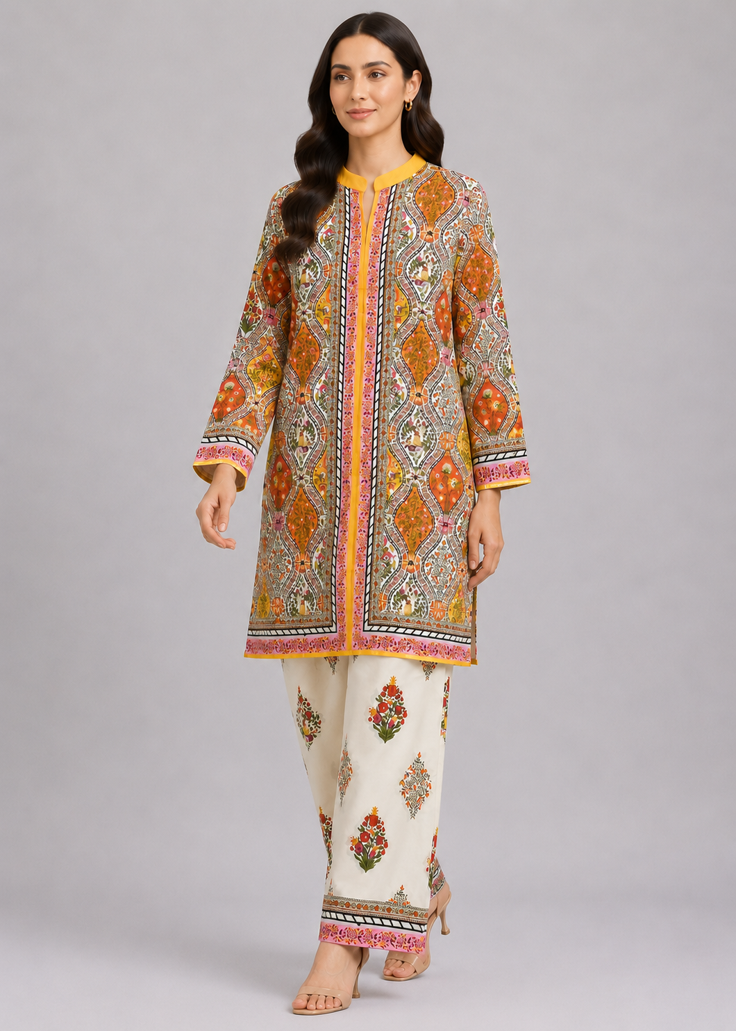 lawn Unstitched in Cream, multi