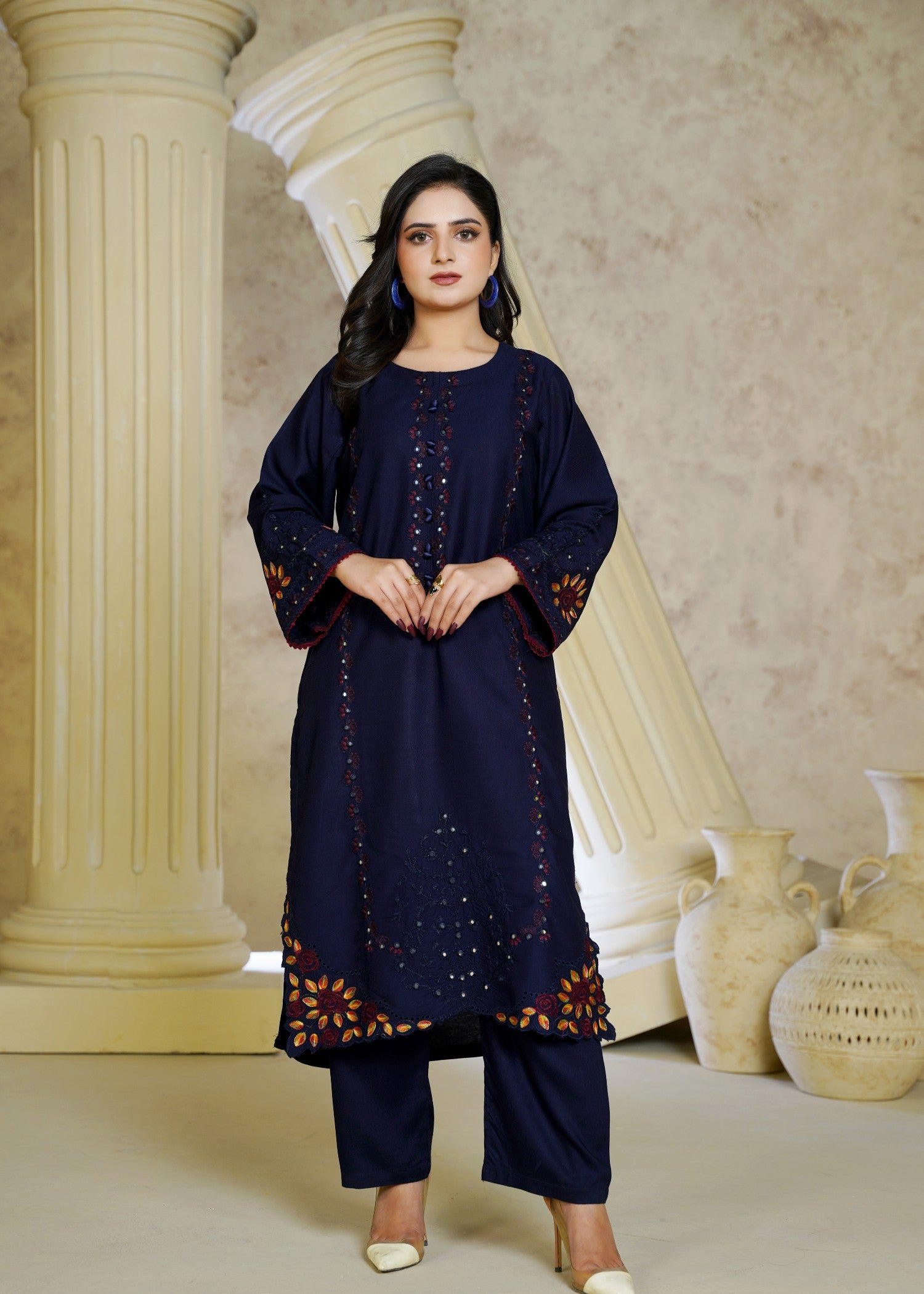 linen chambray Kurta Set in Navy blue