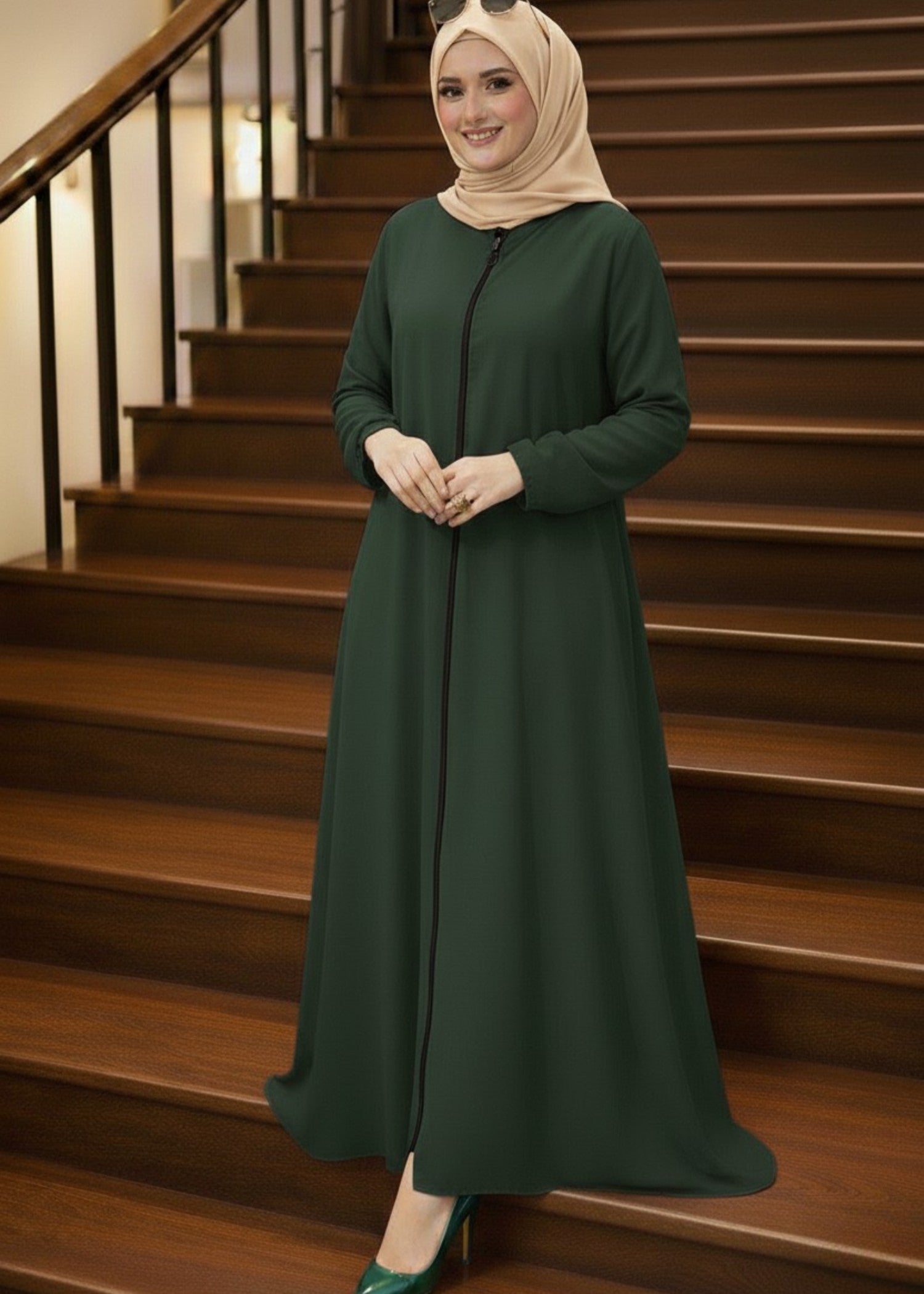 georgette Abaya in Hunter green