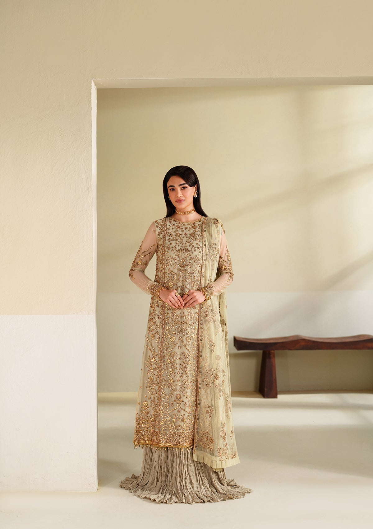 net Sharara in Cream