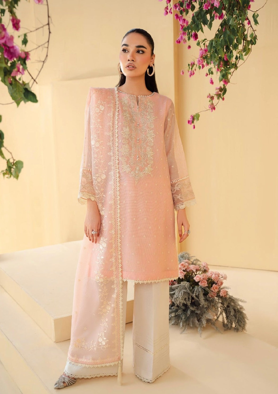 cotton net Kurta Set in Pastel pink