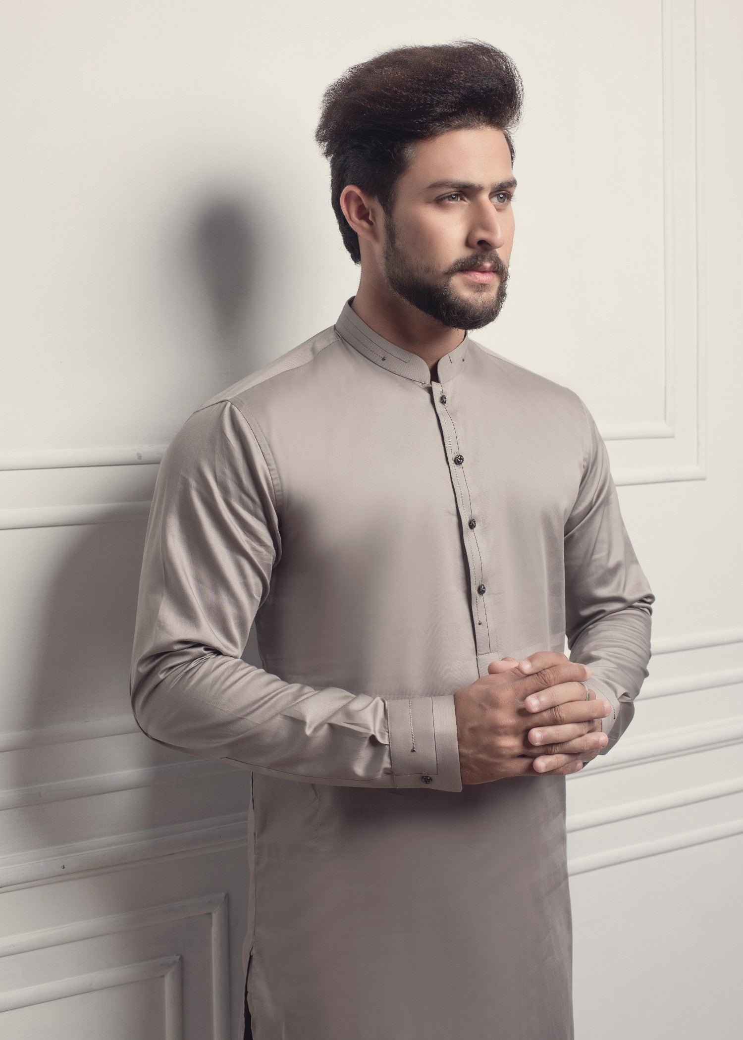 cotton satin Kurta Set in Beige