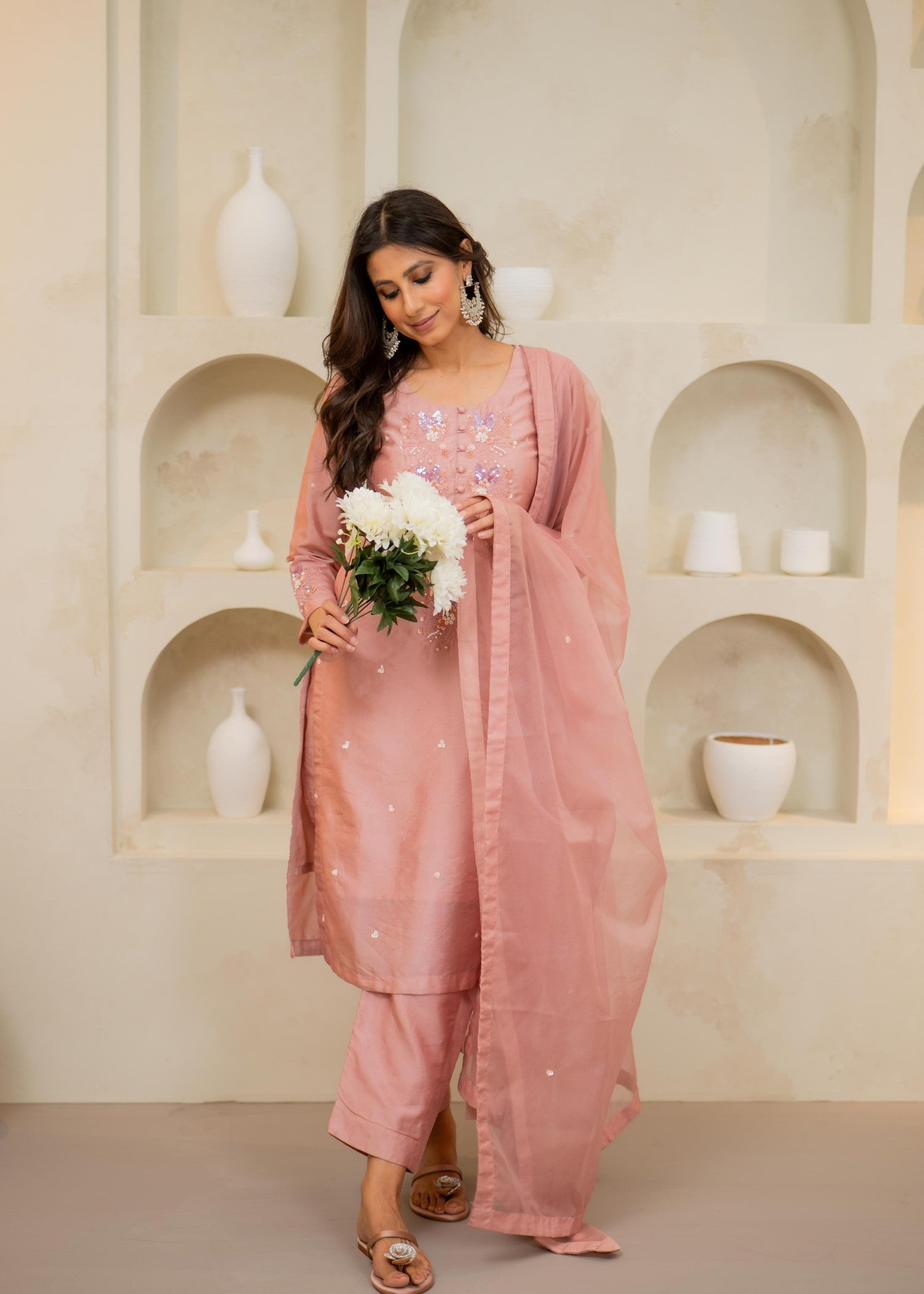 silk Kurta Set in Blush pink
