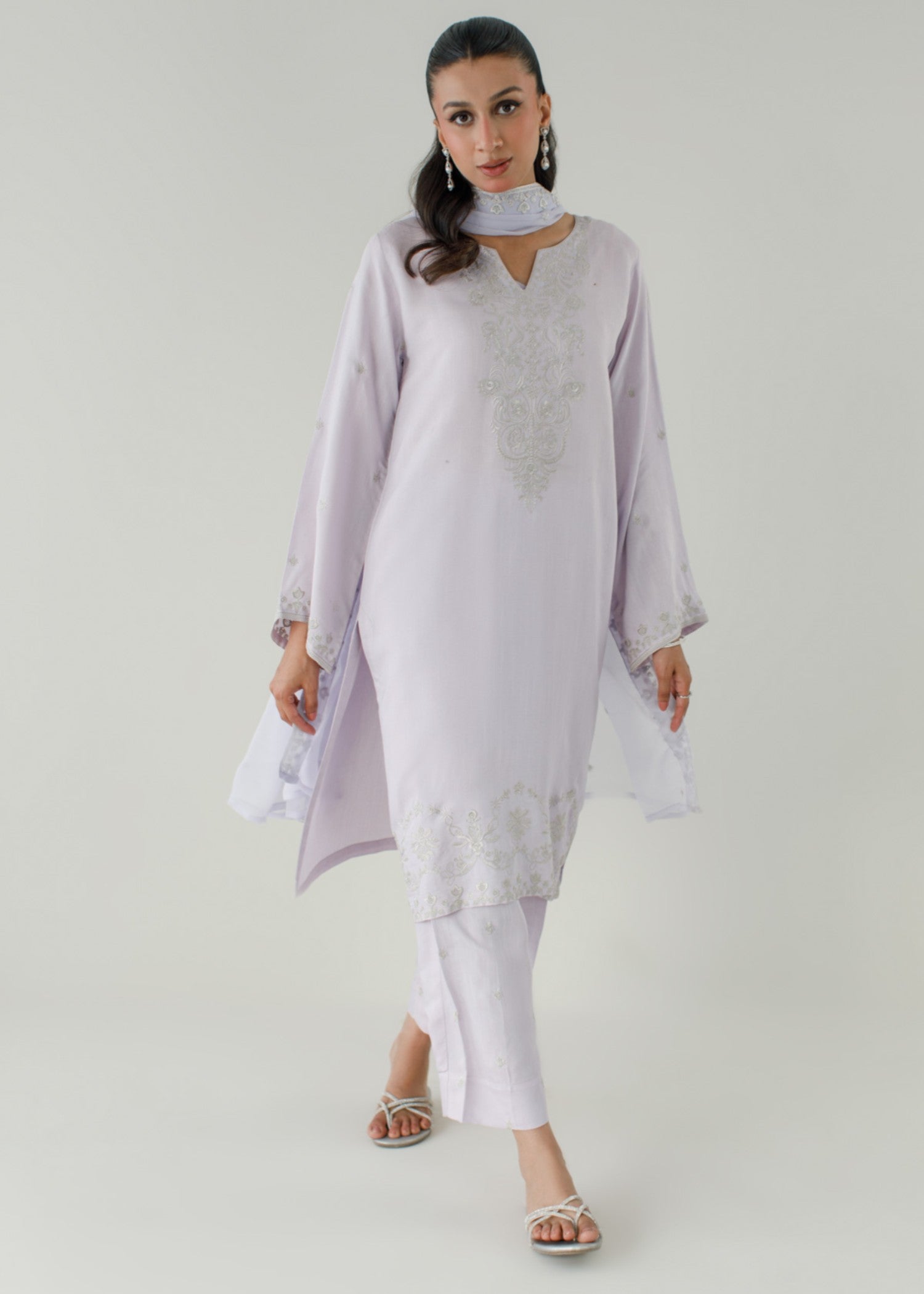 raw silk Kurta Set in Lavender