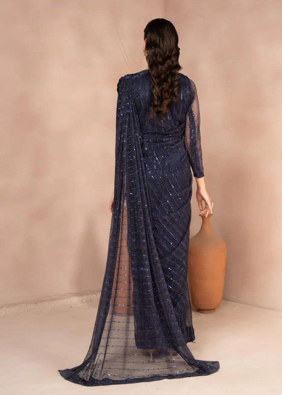 net Saree in Navy blue
