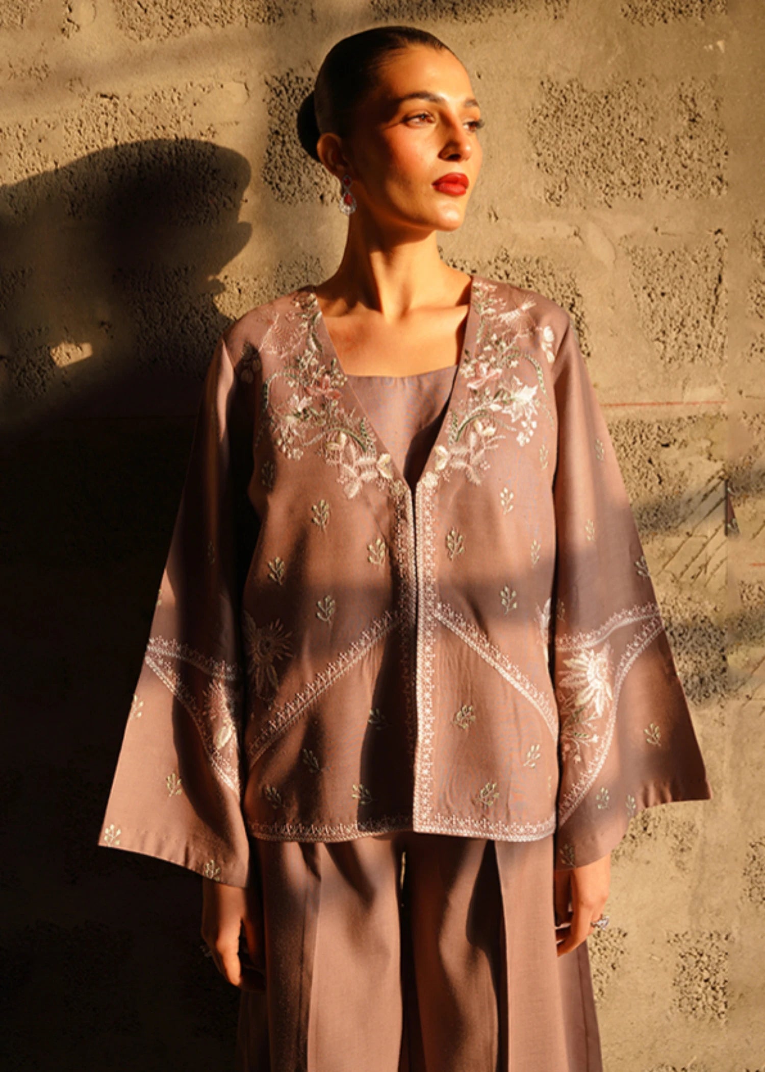 pure linen Jacket in Mauve pink