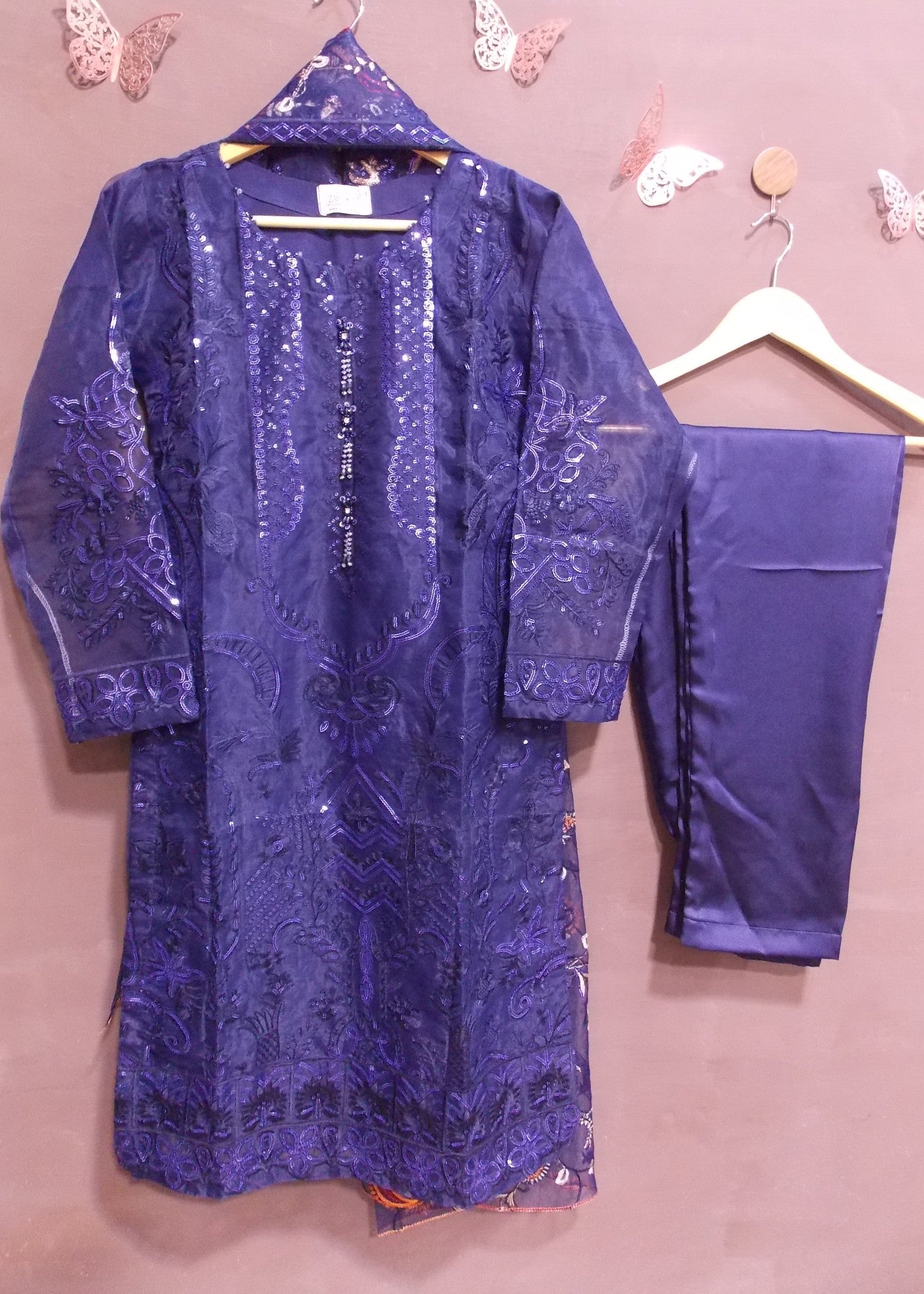 organza Kurta Set in Navy blue