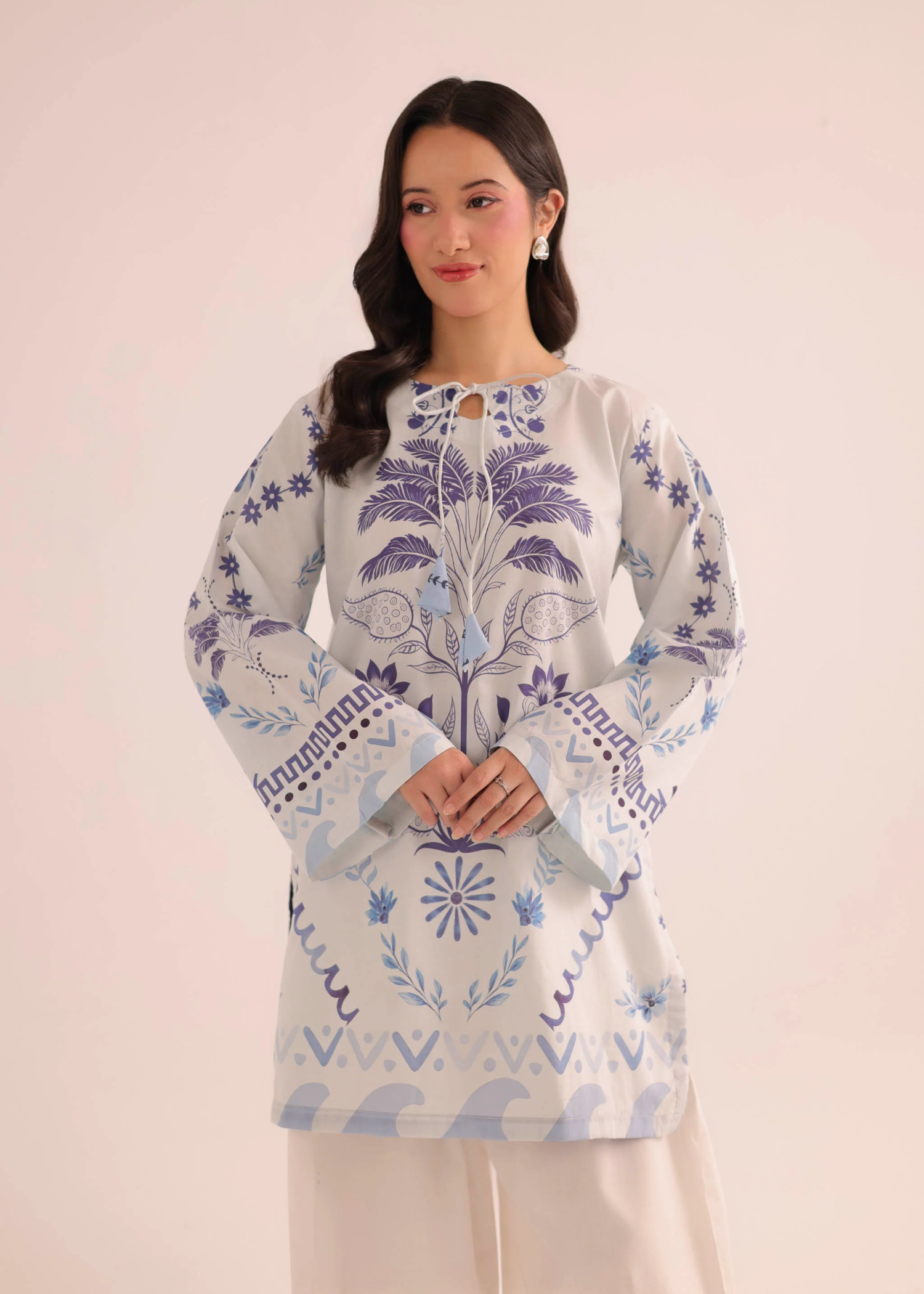 poly lawn Kurti in Pearl white