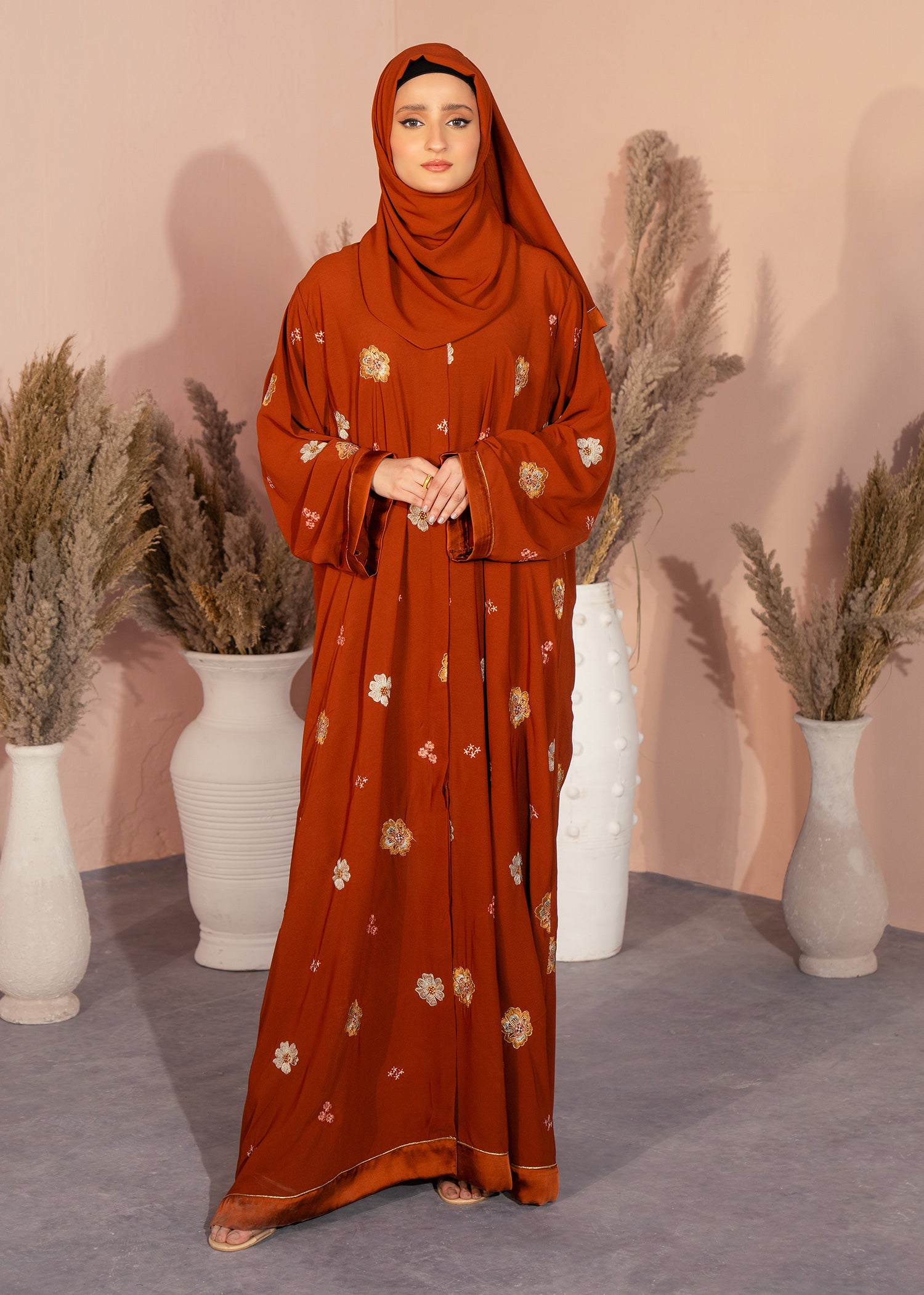 chiffon Abaya in Orange