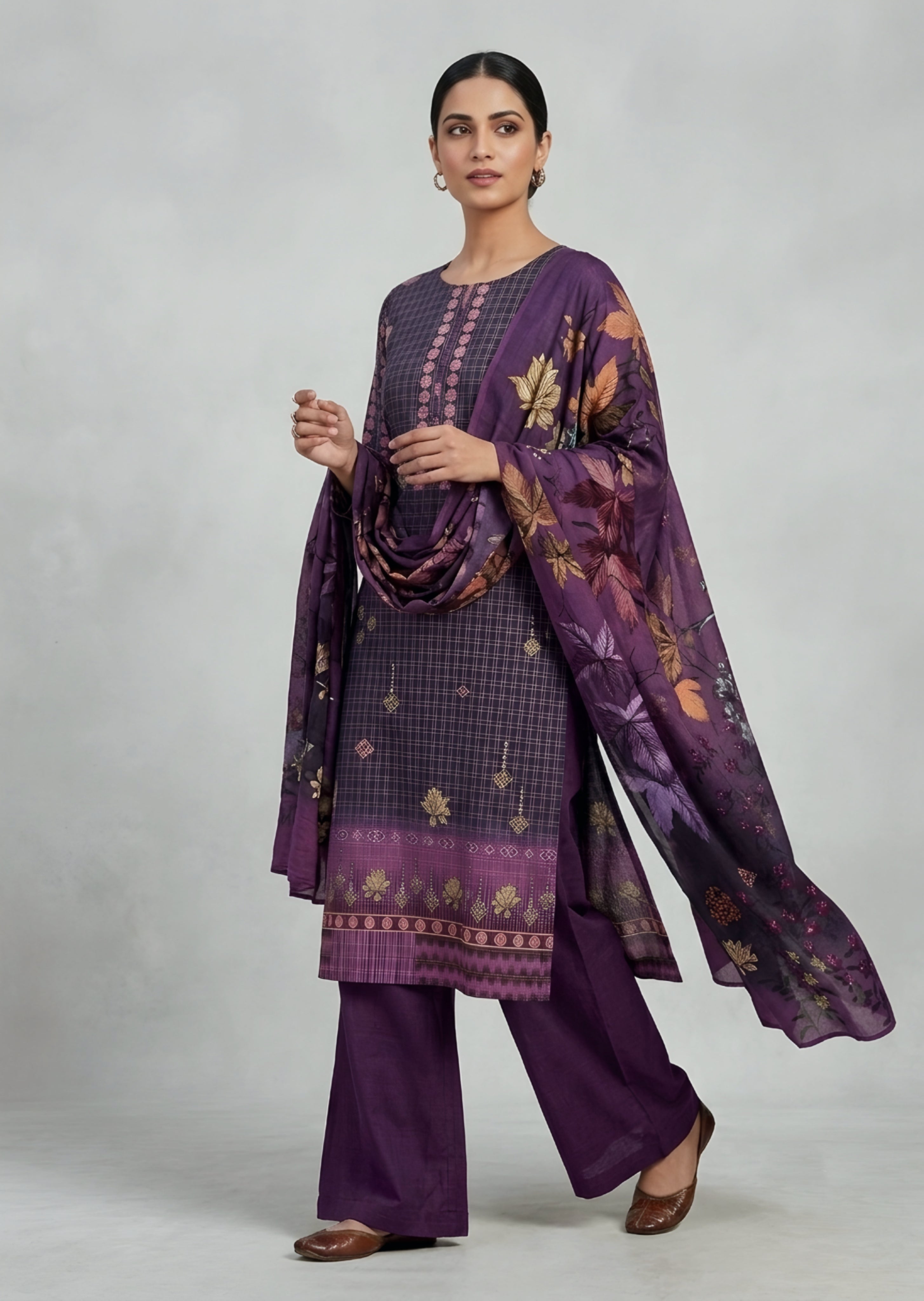 khaddar Unstitched in Royal amethyst