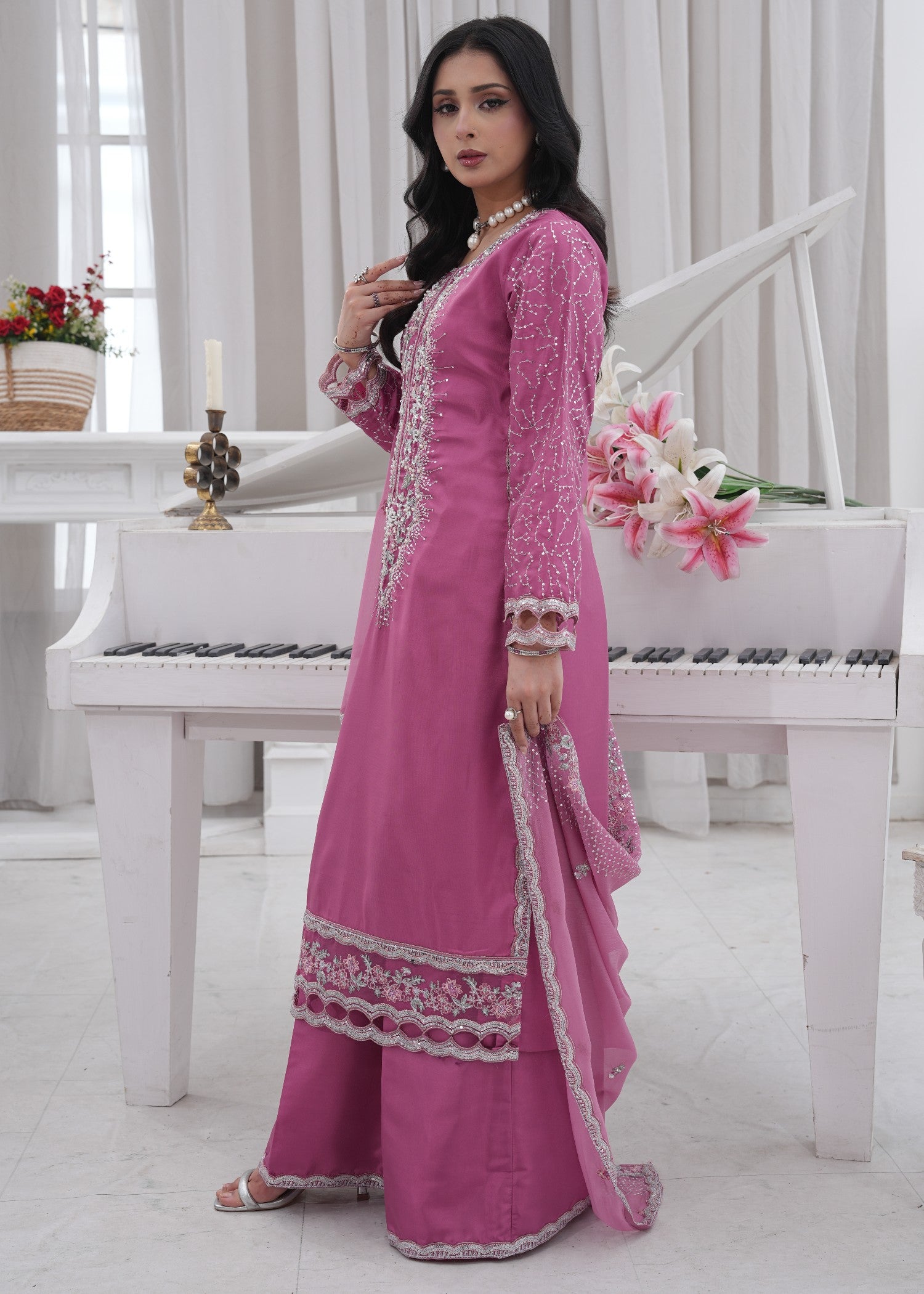 kattan silk Kurta Set in Bubblegum pink