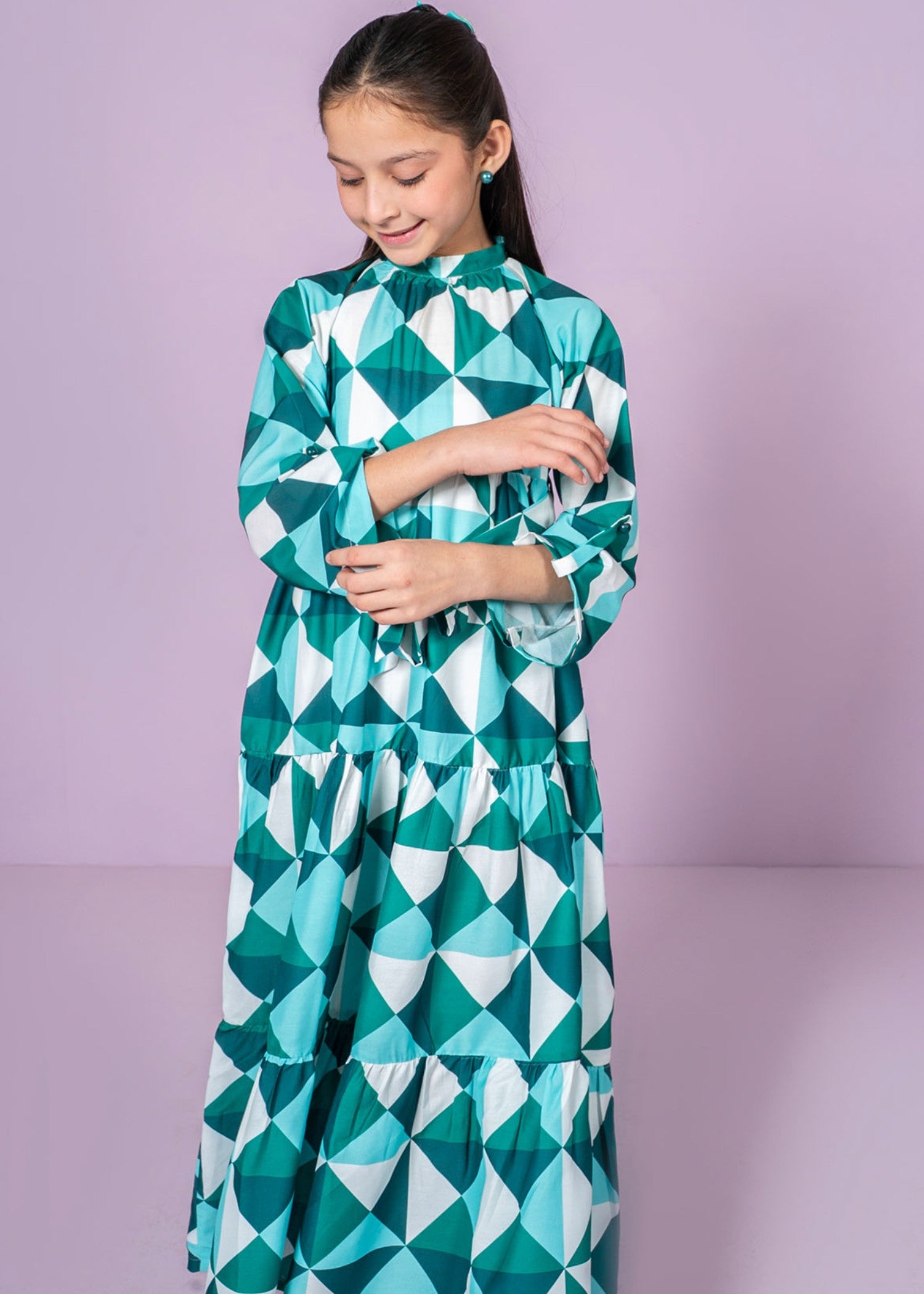 poly lawn Frock in Parrot green