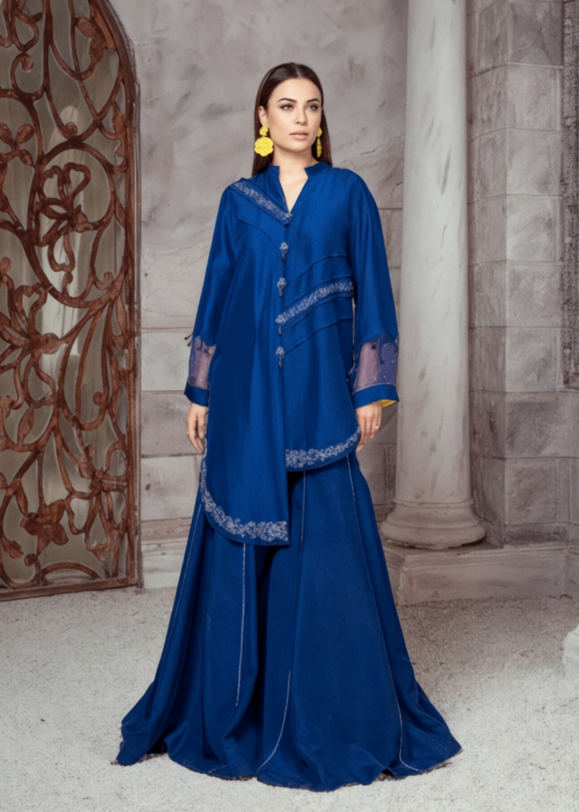 raw silk Kurti in Cobalt blue