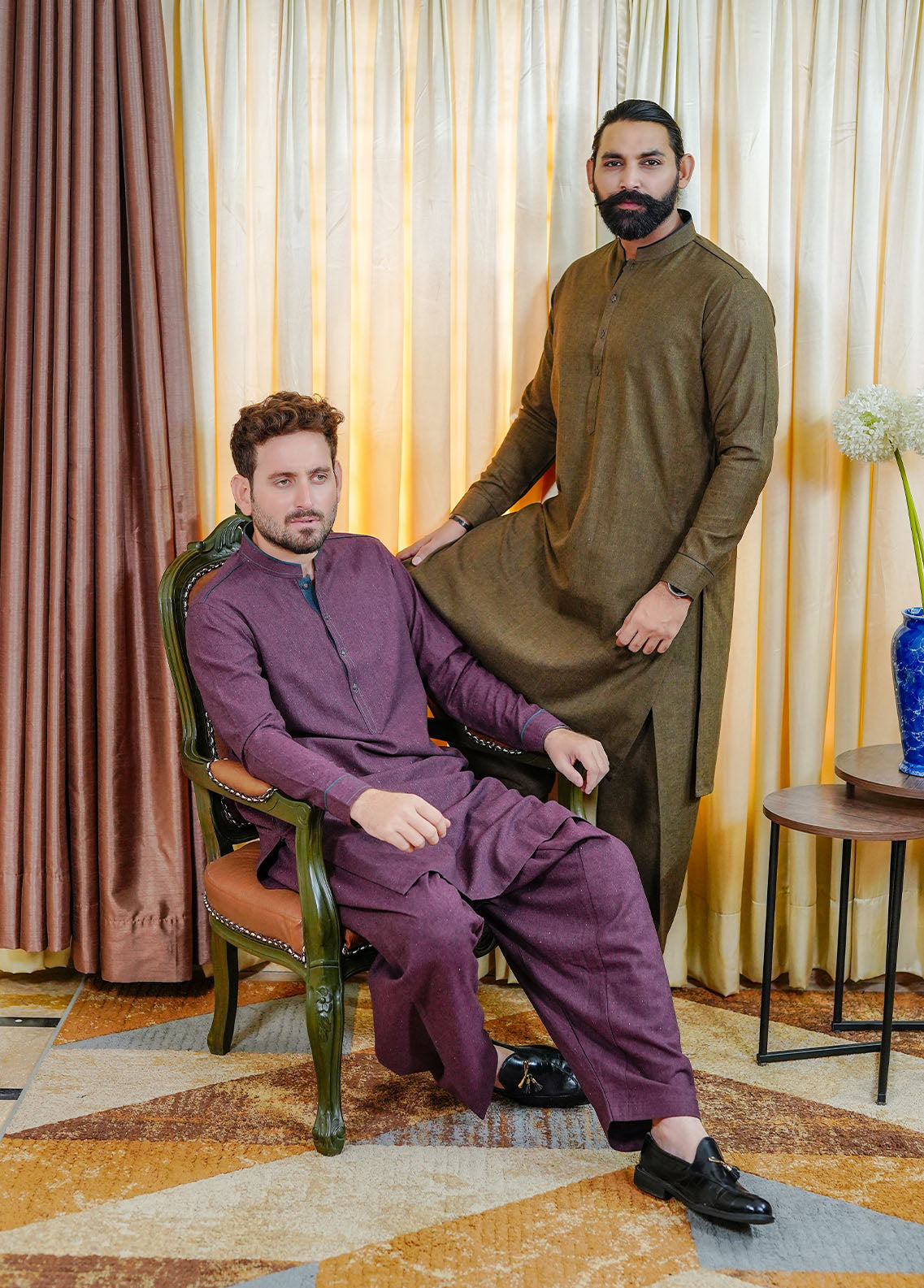 woolen karandi Shalwar Kameez in Brown