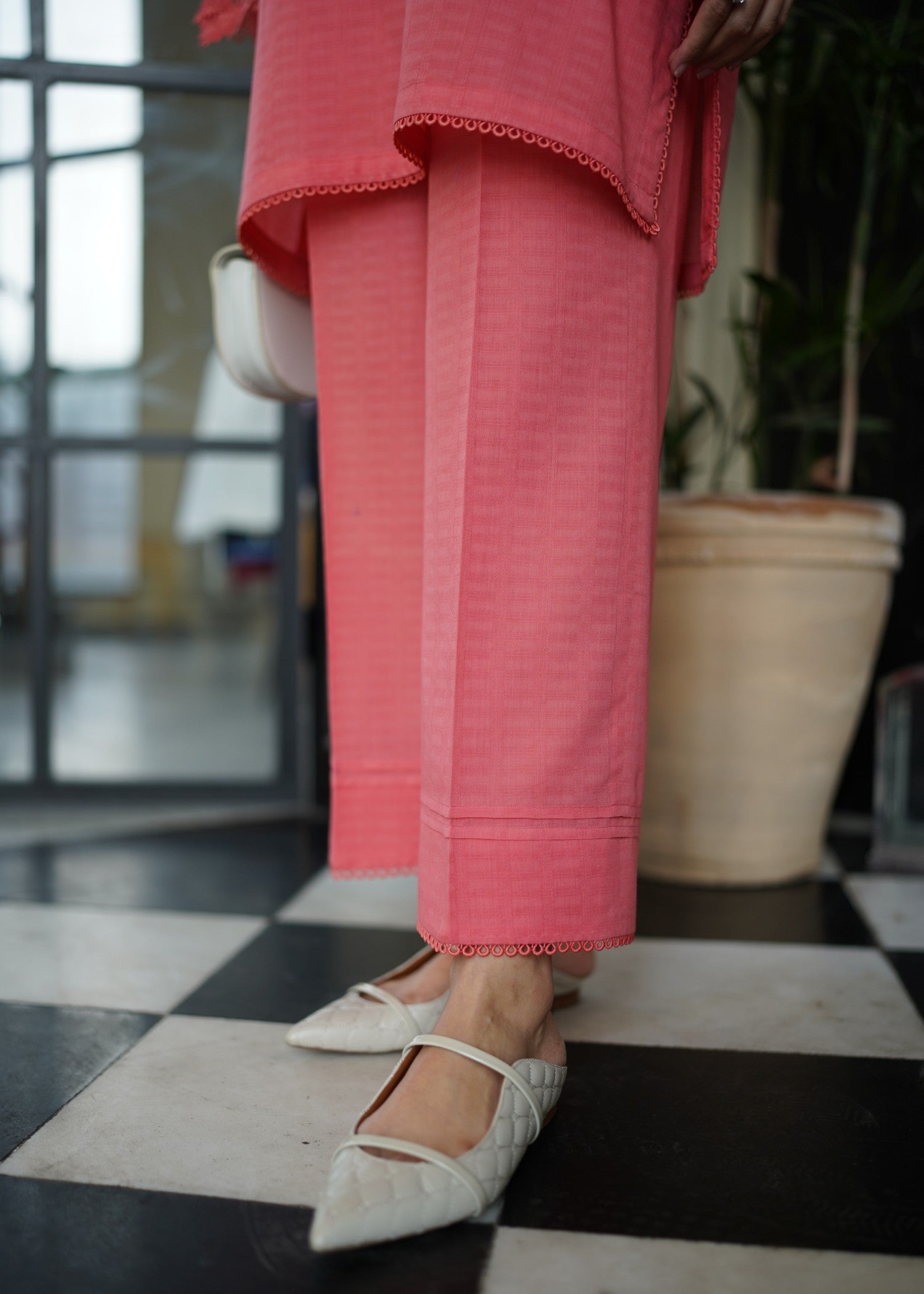 dobby Co Ord Sets in Coral pink