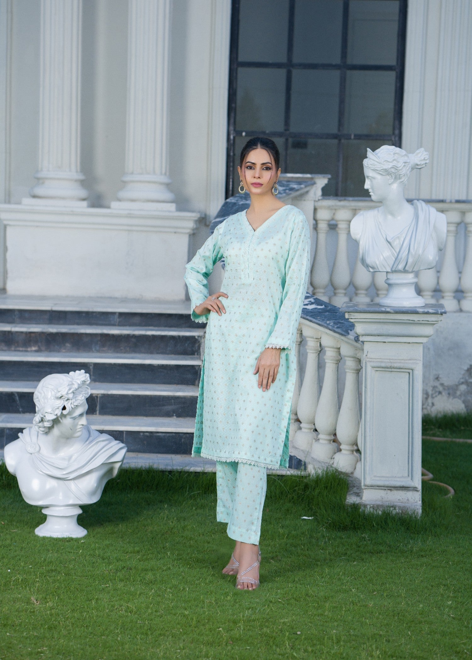 brochea jacquard Co Ord Sets in Ice blue