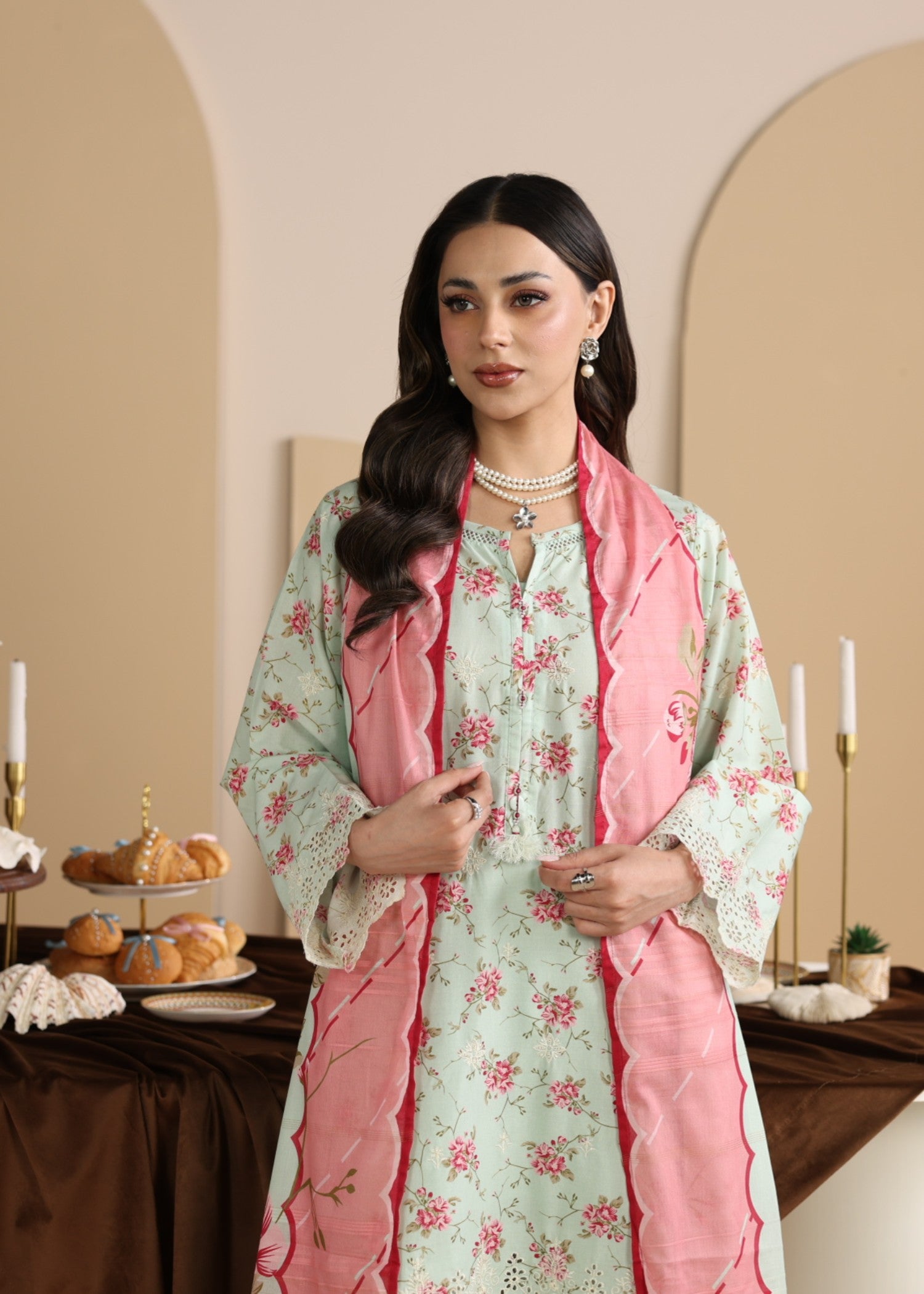 lawn Kurta Set in Tea green