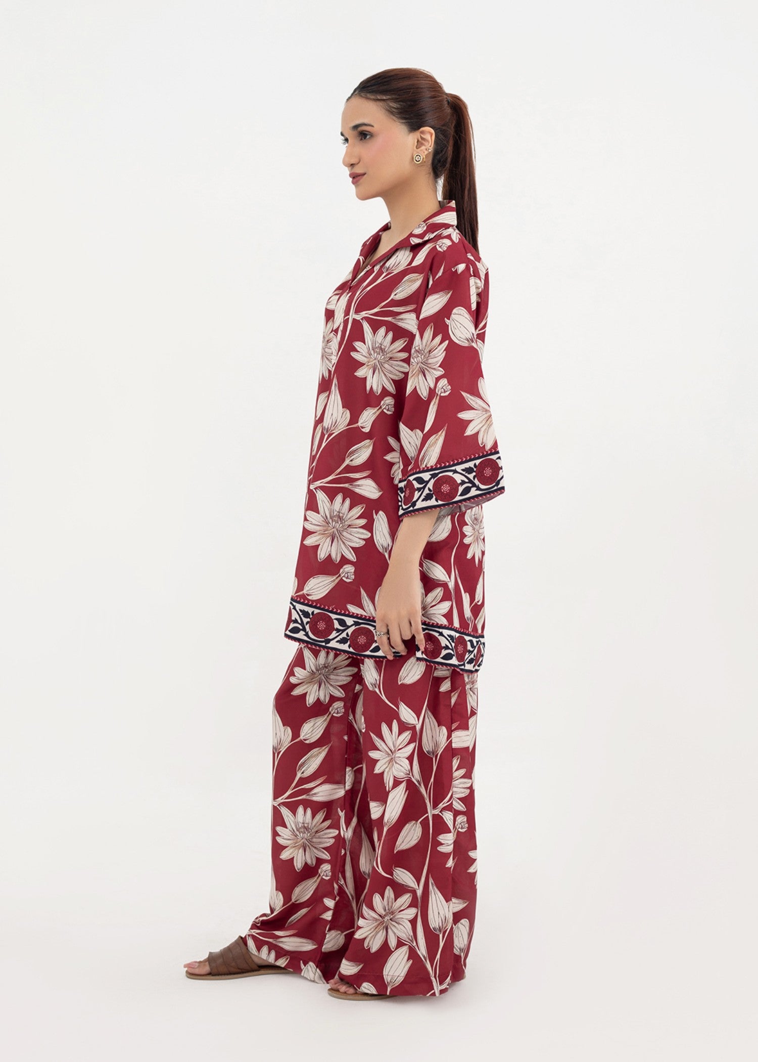 silk finish lawn Co ord Sets in Maroon