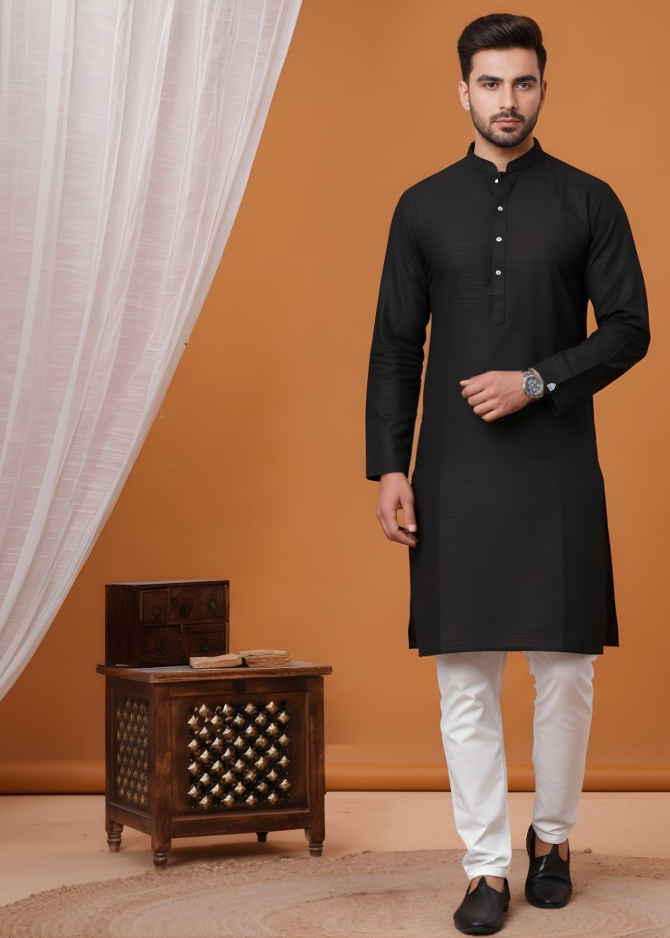 cotton linen Kurta in Charcoal black