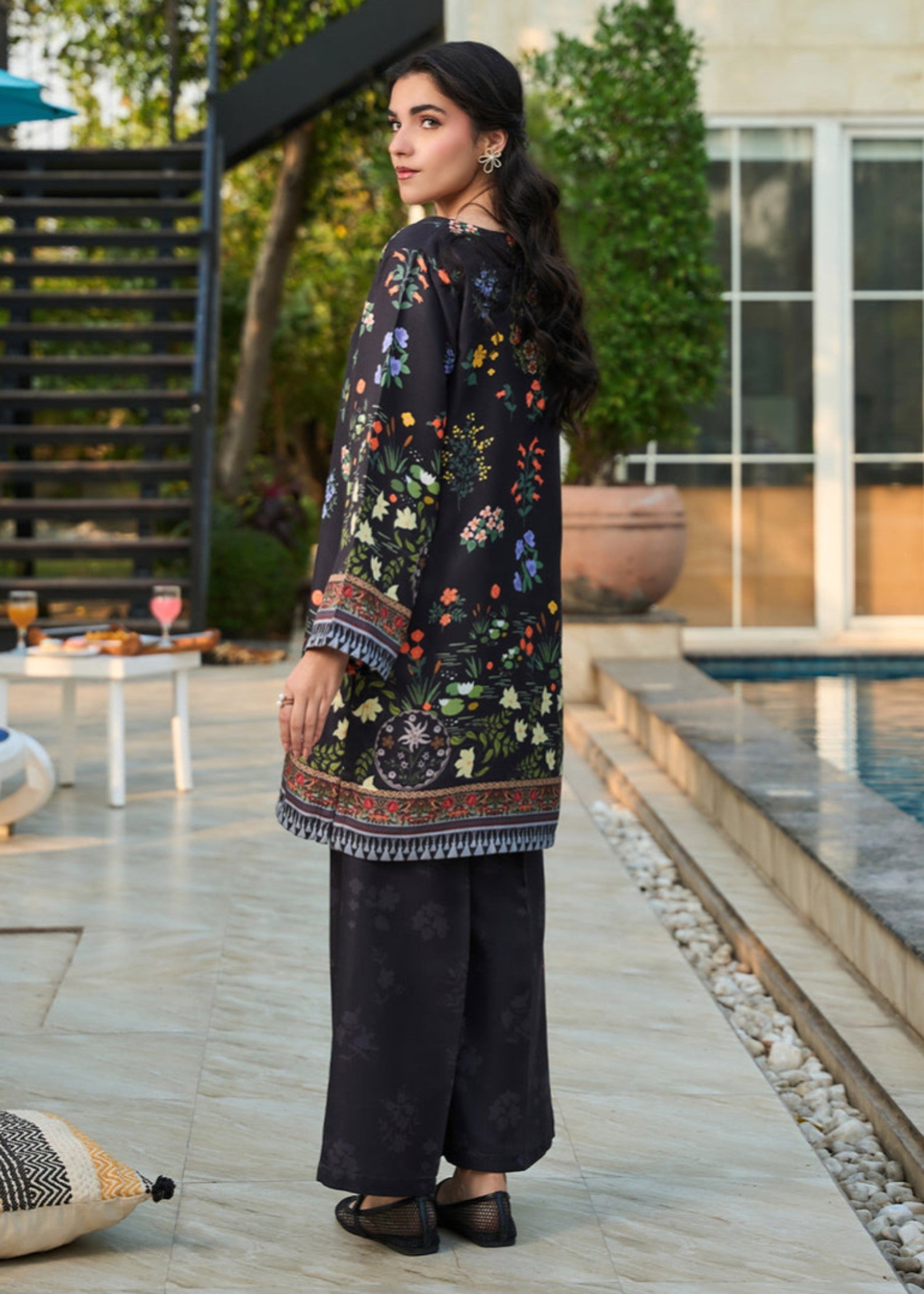 wool Kurta Set in Black