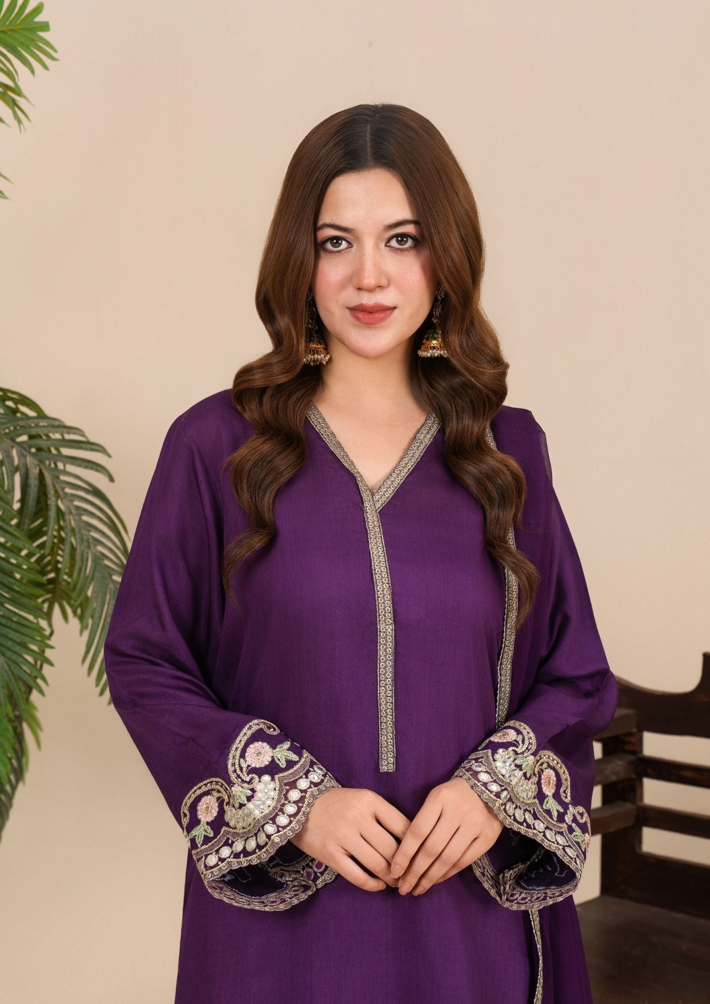 viscose thai silk Kurta Set in Plum