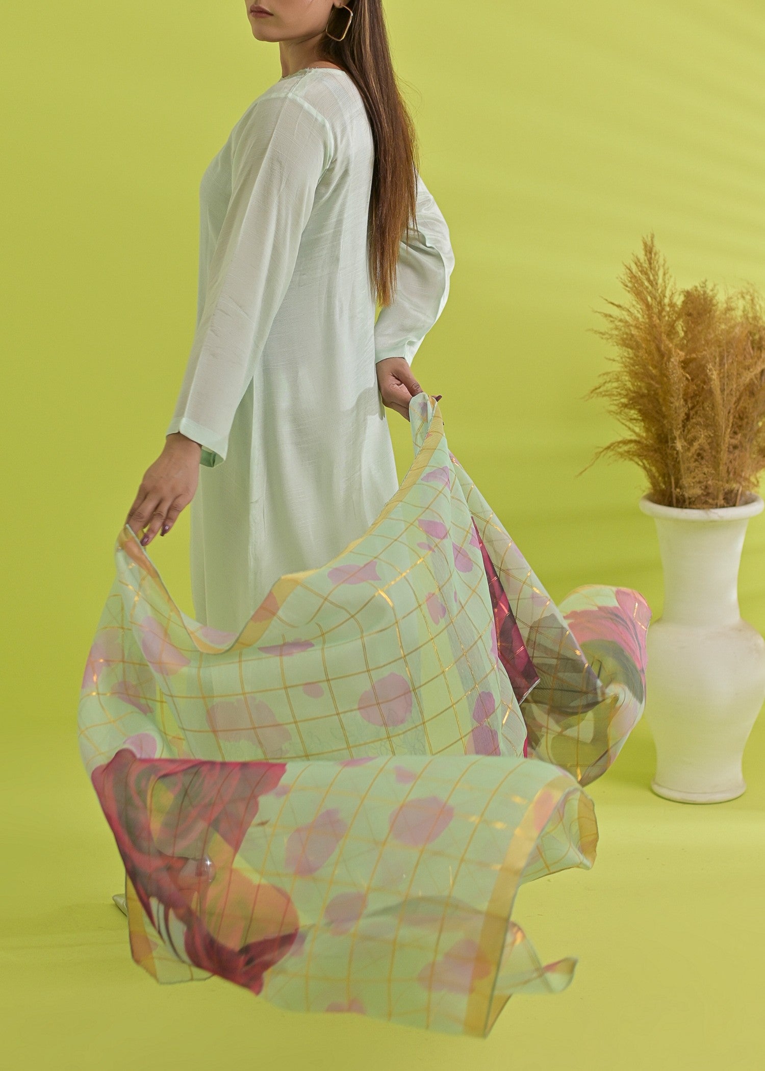raw silk Pishwas in Mint green