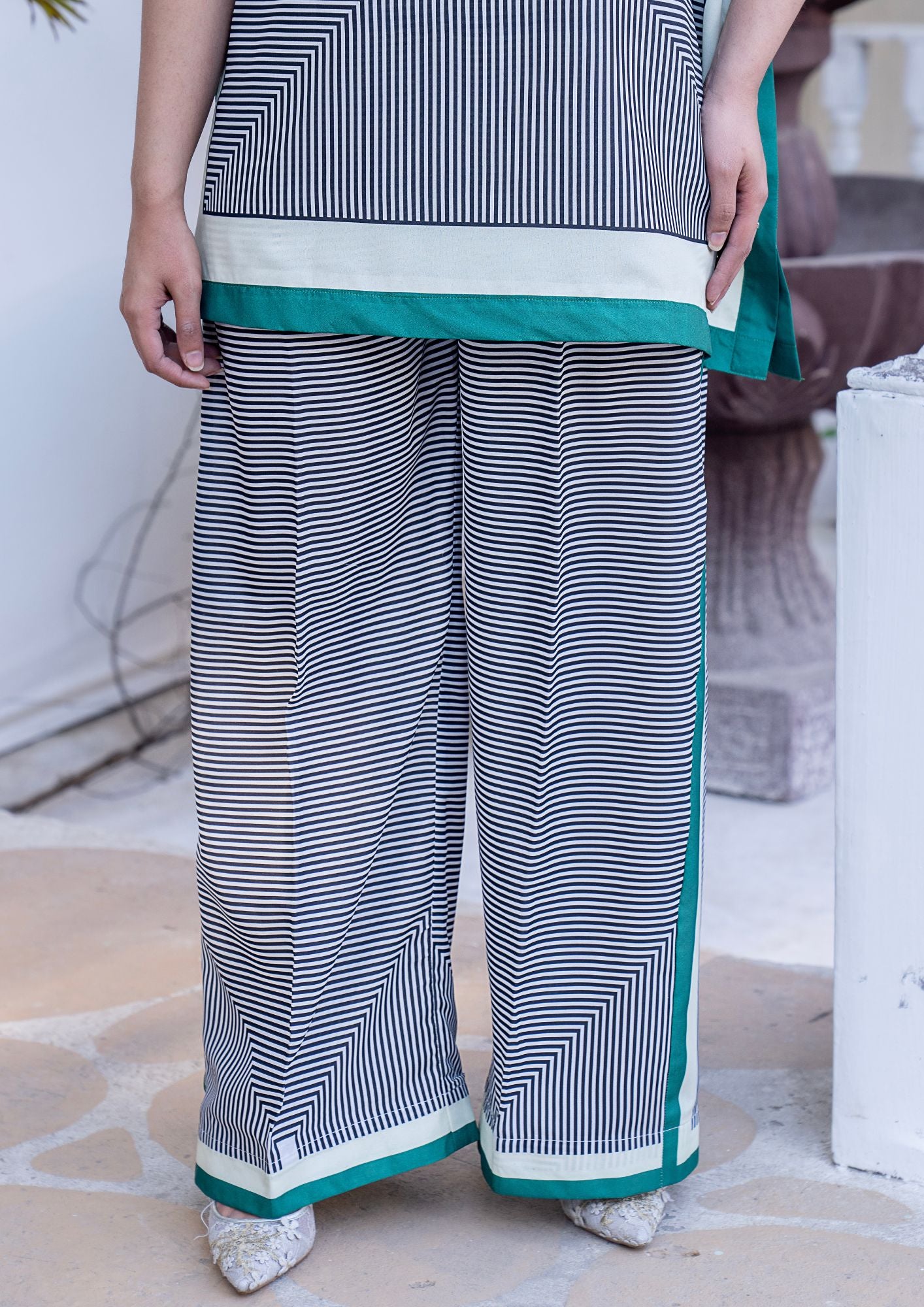 arabic lawn Co ord Sets in Black, white, green