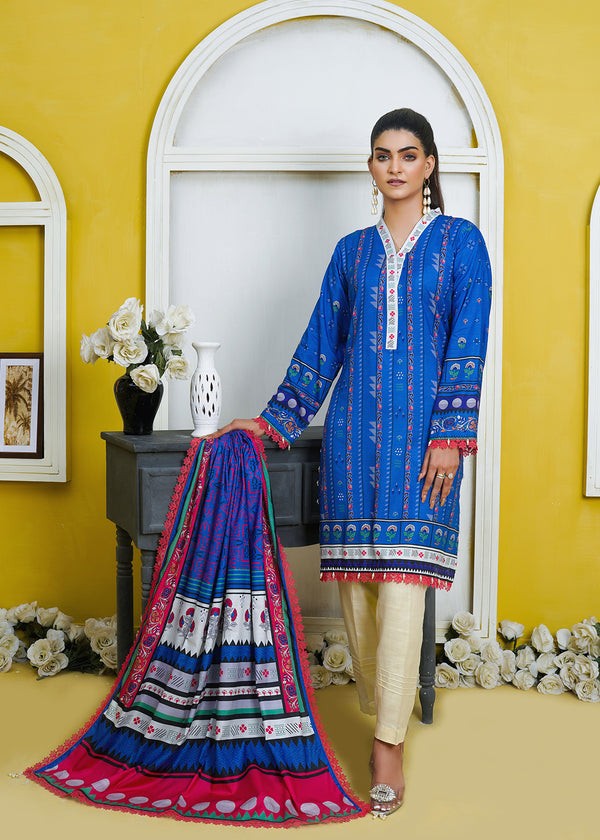slub lawn Unstitched in Royal blue