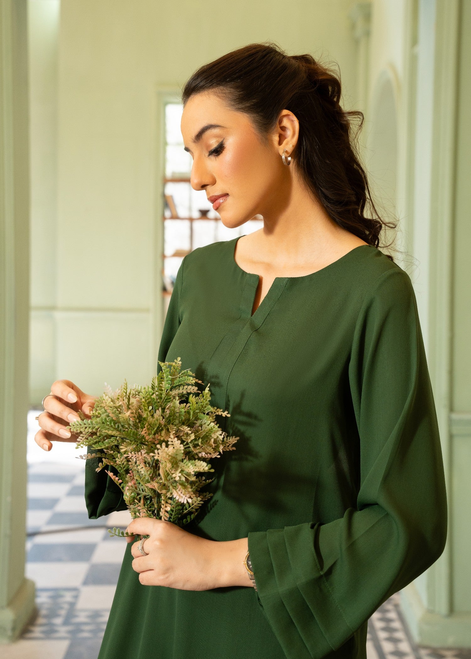 georgette Co Ord Sets in Dark green